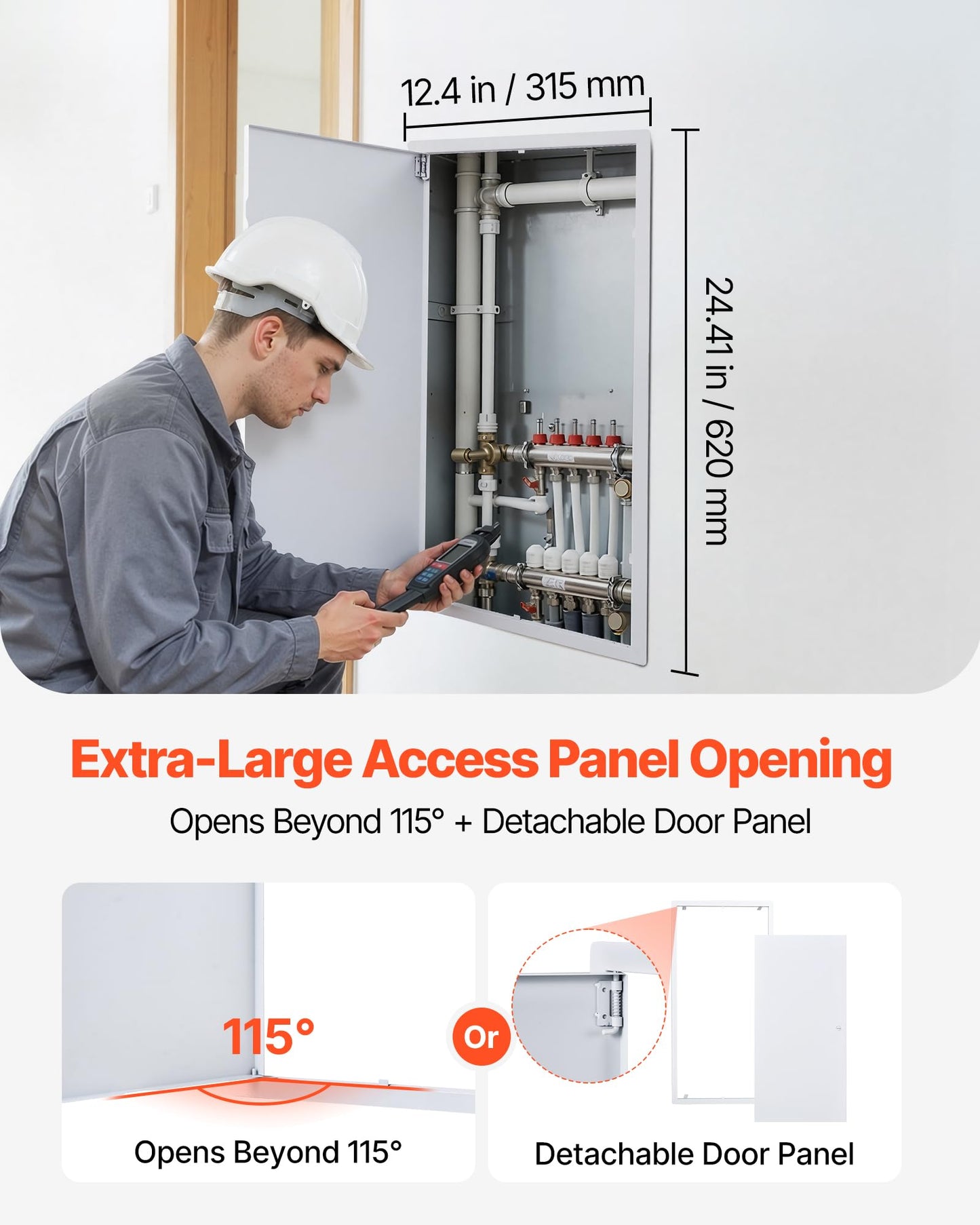 VEVOR Access Panel for Drywall, 30.3 x 15.2 in Galvanized Steel Access Door, Easy Install Hinged Service Panel with Screwdriver Latch, for Ceiling Plumbing Electrical, 14.4 x 29.4 in Cutout Size White