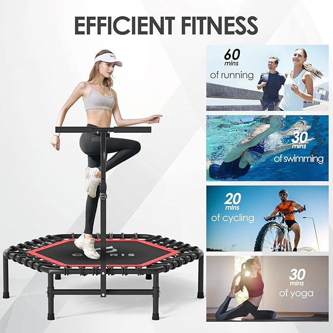 CLORIS 45'' Rebounder Trampoline for Adults - Max Load 450lbs, Mini Trampoline with Adjustable Foam Handle Indoor/Outdoor Fitness Body Exercise