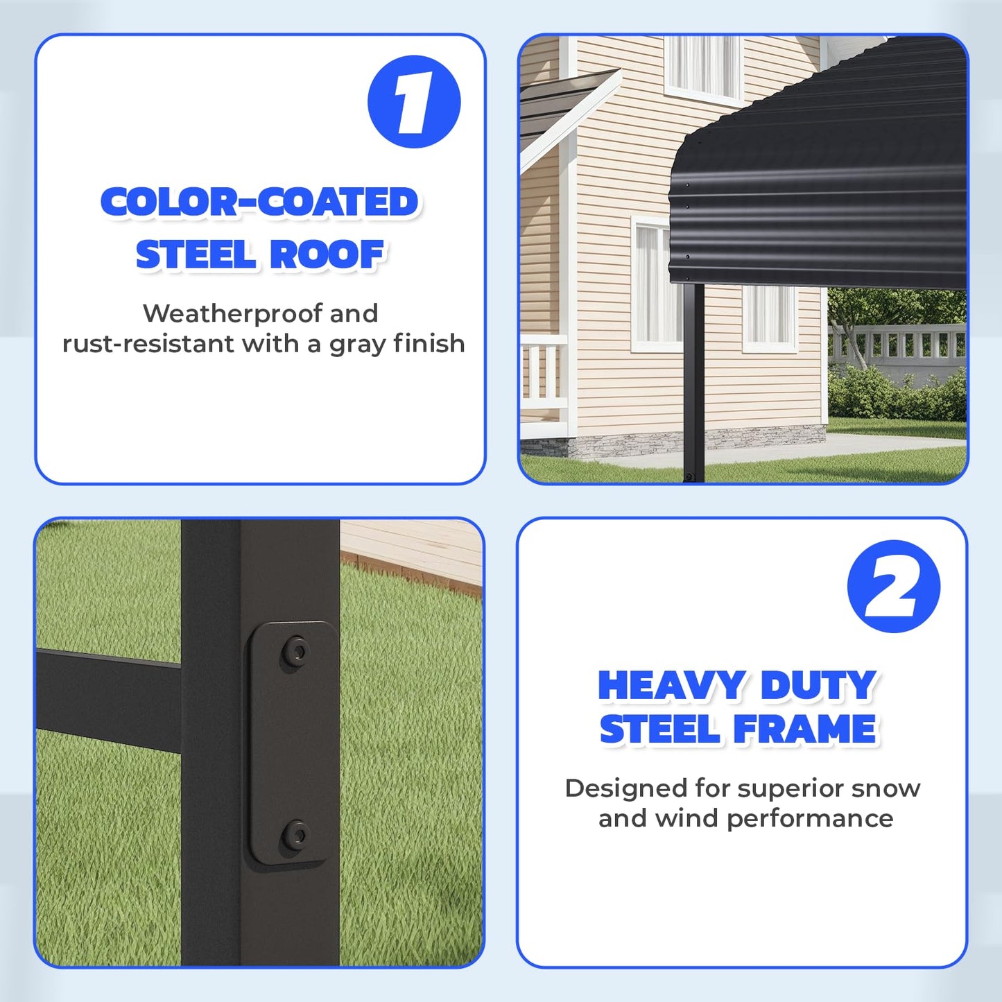 EROMMY13' x 26' Heavy Duty Metal Carport with Galvanized Steel Roof & Base for All-Weather Protection, Outdoor Carport Garage, Versatile for Car, Boat, Tractor, and Party Use, Dark Gray