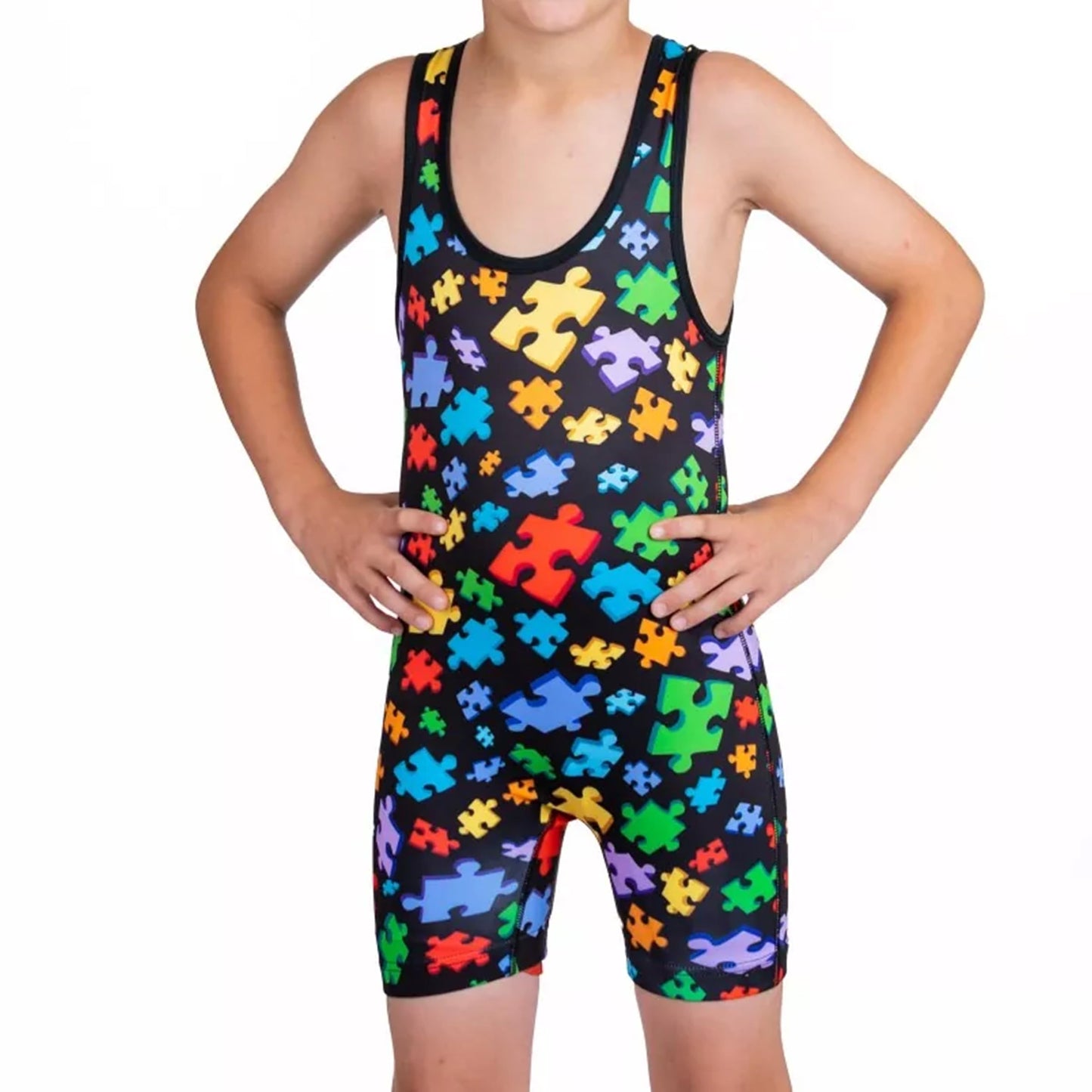 KO Sports Gear Unisex Wrestling Singlet for Youth Wrestlers - Wrestling Singlet for Boys & Girls - Bold Durable Uniform, Stretchy Breathable Material - Autism Awareness, Youth XX-Small
