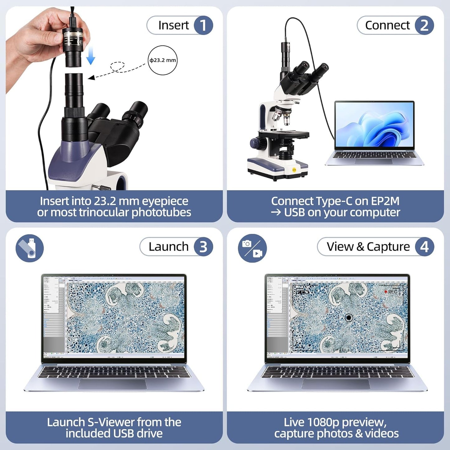 SWIFT Trinocular Compound Microscope SW350T,40X-2500X Magnification,Siedentopf Head,Research-Grade,Two-Layer Mechanical Stage,1.3mp Camera and Software Windows and Mac Compatible