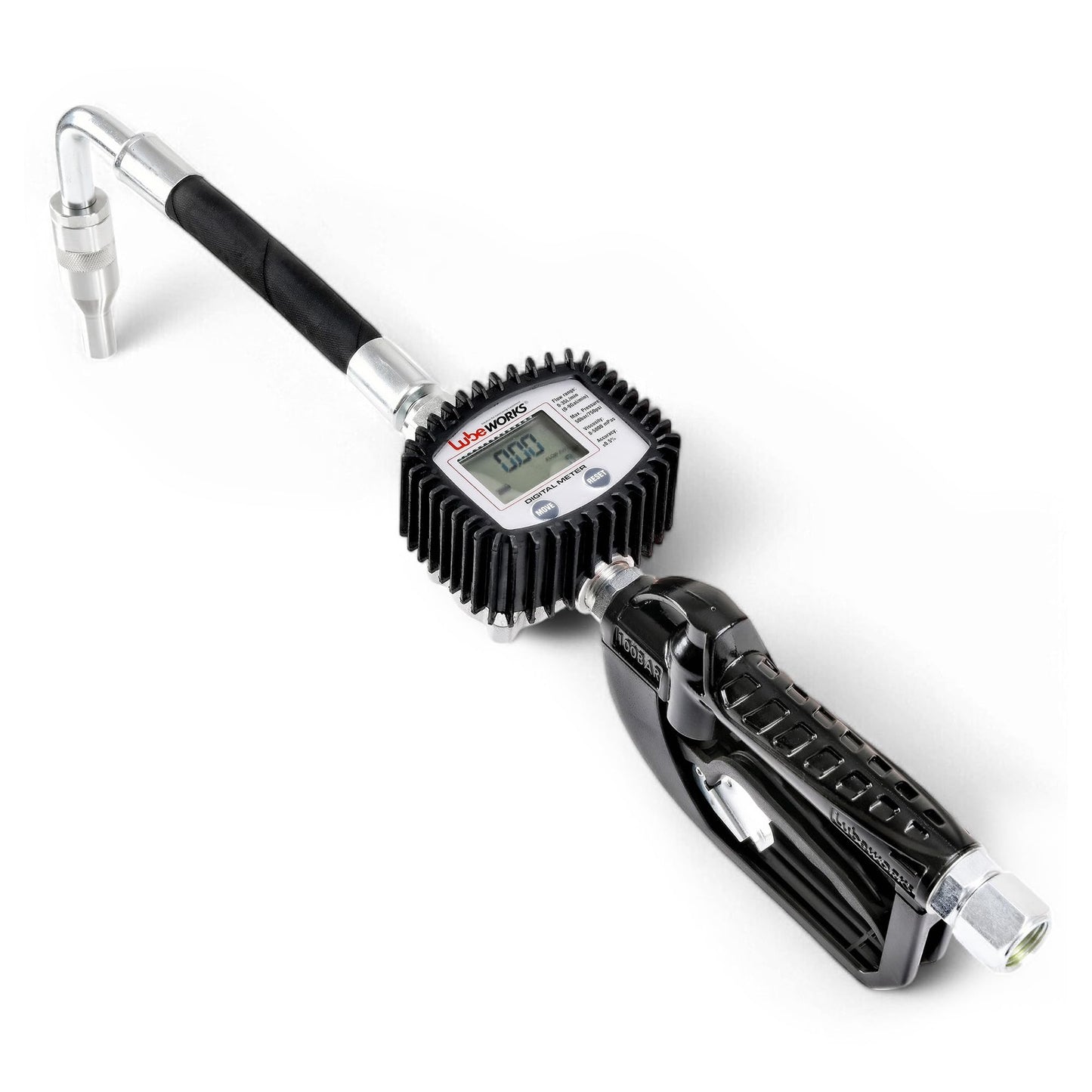 Lubeworks Oil Control Valve Digital Meter Dispensing Nozzle 10GPM/35LPM Heavy Duty Air Operated Pneumatic 1/2" inch NPT Inlet Pressure Range 7-725 Psi 5-50 Bar with Flexible Spout (Not for Gasoline)