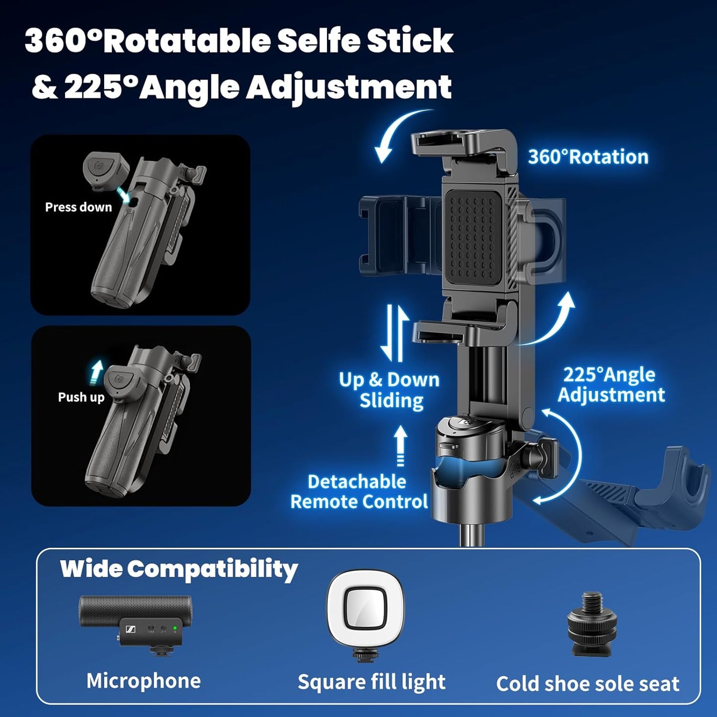 Busdebon 4 1 360 Commuting in Mini Selfie Stick for iPhone, Portable Compact Pocket Selfie Stick Tripod with Bluetooth
