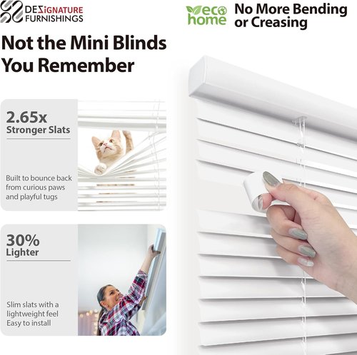 DEZ FURNISHINGS Cordless Mini Blinds - Flexible Slats, 46" W x 48" H, Elegant Pearl White