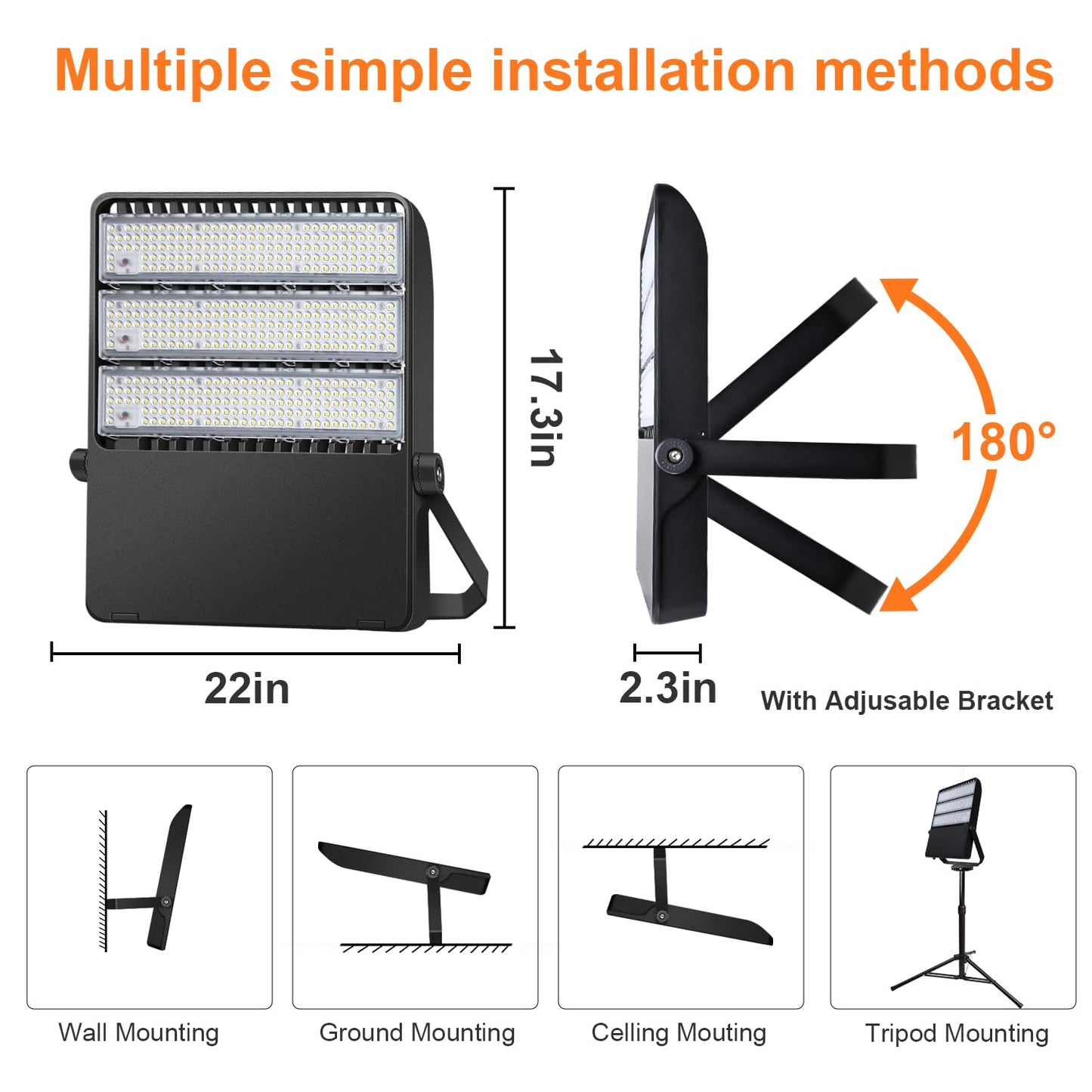 ledmo Outdoor LED Flood Lights 360W Adjustable Mount Stadium Lighting Super Bright 42,000LM 5000K LED Arena Lights Commercial Lighting Fixture for Garage，Yard