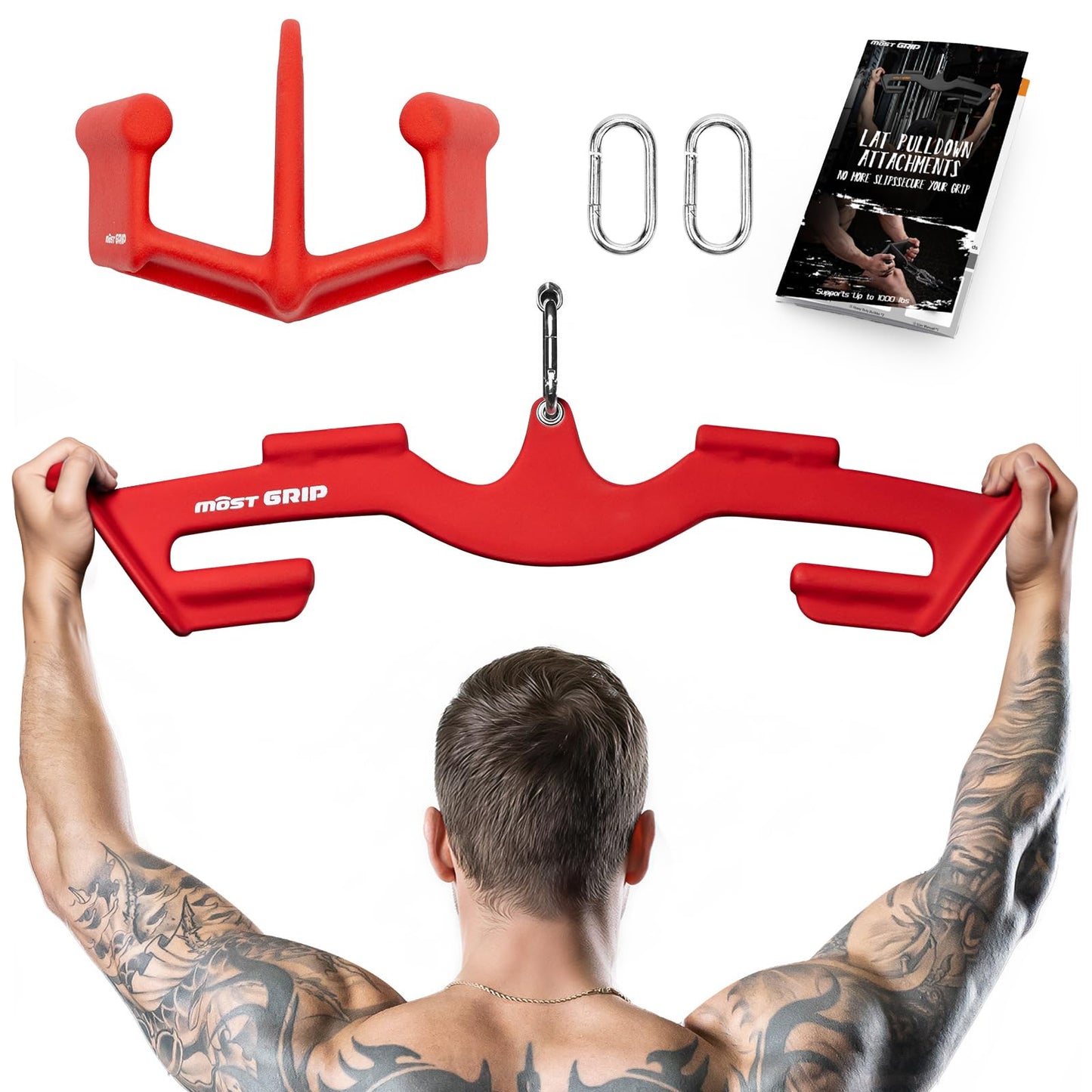 MOST GRIP LAT Pull Down Bars Set, Triangular Stability LAT Pulldown Attachments with 8 Ergonomic Handles for Whole Back Training, Non-Slip Cable Machine Attachment for Gym Home Workout