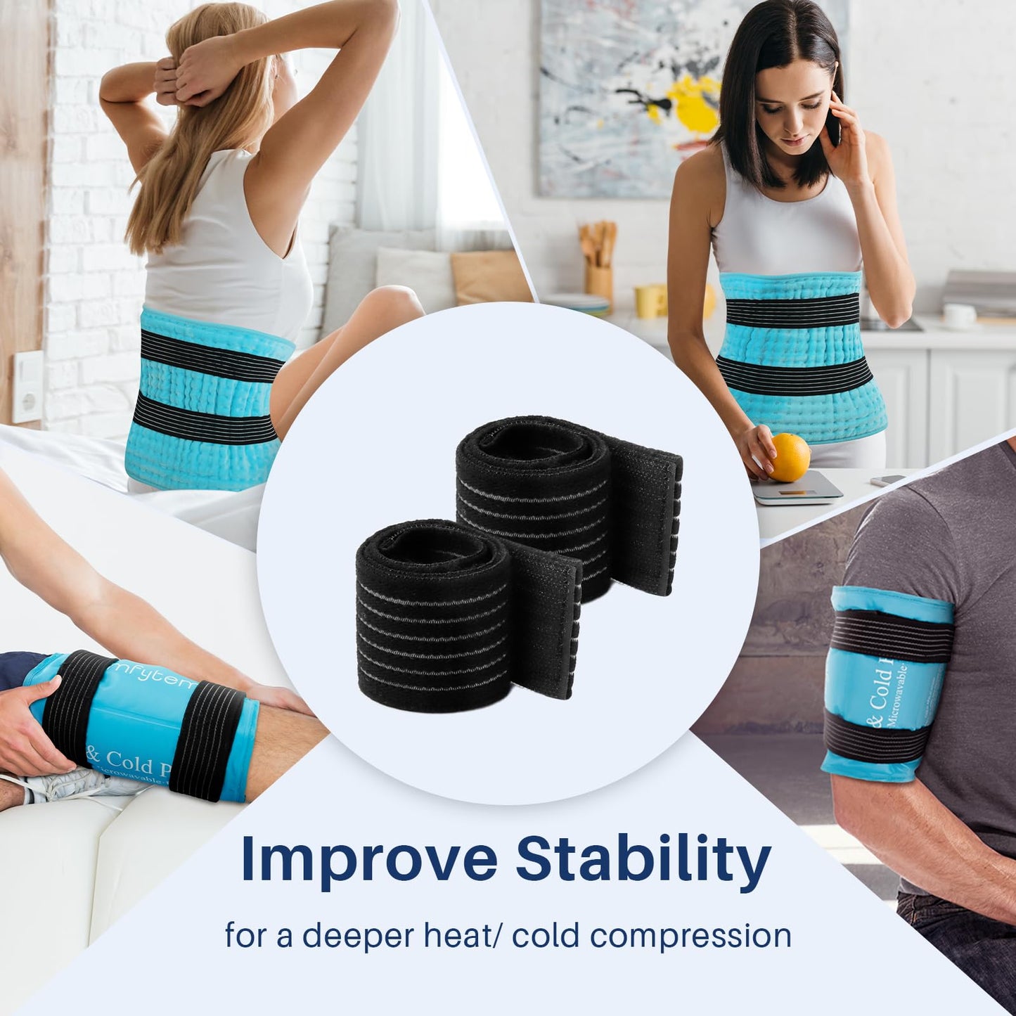 Comfytemp Ice Pack Strap, Stretchable, Reusable, 27.6 x 2 in, 1pc, Ice Belt Extender Strap, Elastic Hook and Loop Extension Strap Adds Length to Most Ice Packs, Multiple Uses