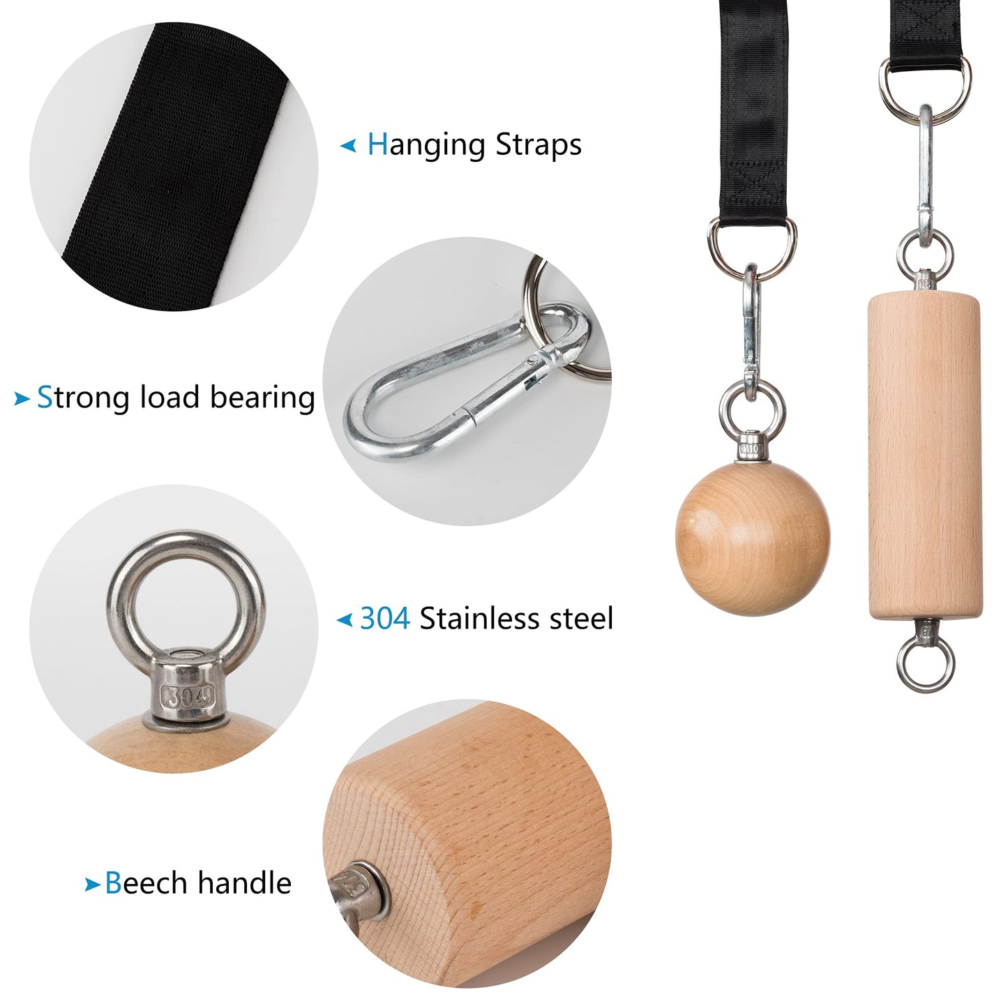 YCHLCHL Wooden Pull Up Grips and Balls, Atomic Rock Climbing Holds Training Set,Grip Strength Trainer,Ninja Warrior Obstacle Course Handles and Rope.(Suit L)