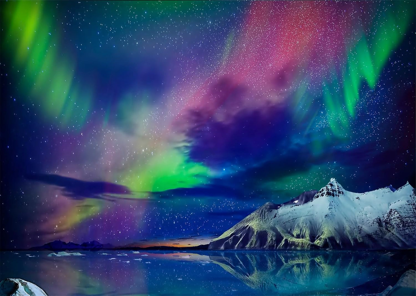 BELECO 5x3ft Fabric Gorgeous Northern Lights Backdrop Norway Aurora Borealis Alaska Snow-Capped Mountains and Sea View