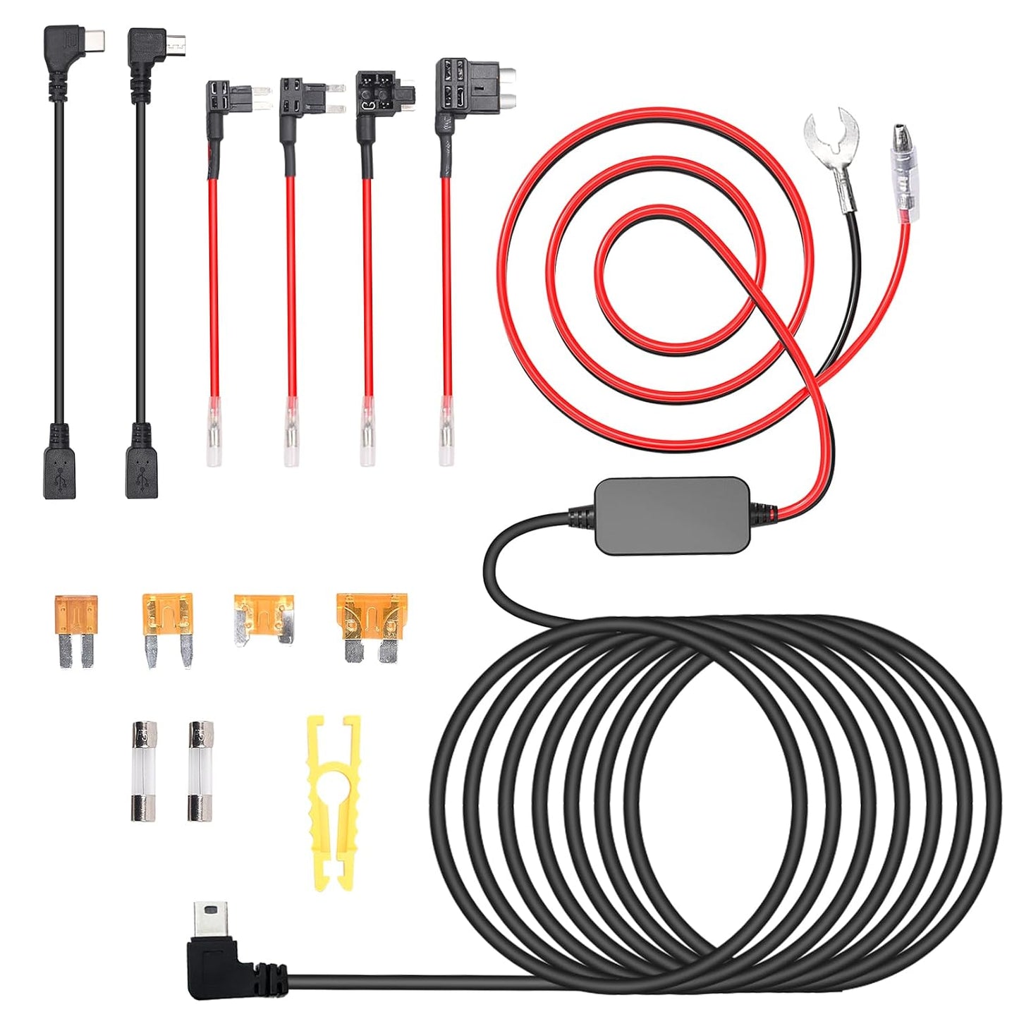 MONDGE 3-in-1 12V-24V 5V 13FT Hard Wire Kit USB-C & Micro/Mini USB Hardwire Kit for Dash Cams to Car Dash Camera Power