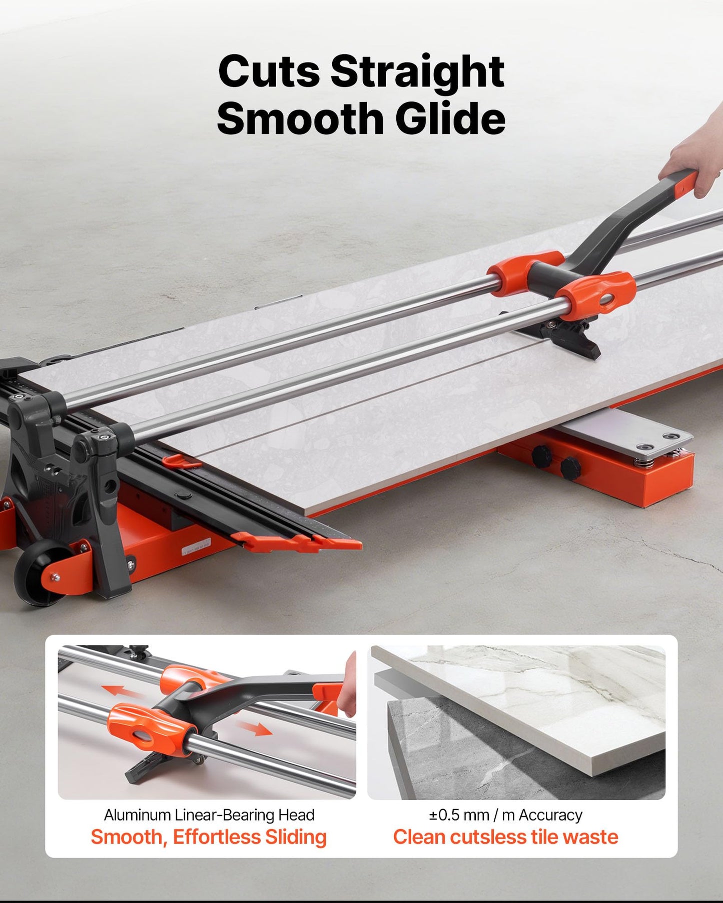 VEVOR 47.2-Inch Manual Tile Cutter, Upgraded Sliding Head Cutting Tool with Spring-Loaded Base, Angle Fence, Tungsten Carbide Cutting Wheel, Alignment Guide, for DIY Pros, Ceramic, Floor, Wall Tiles
