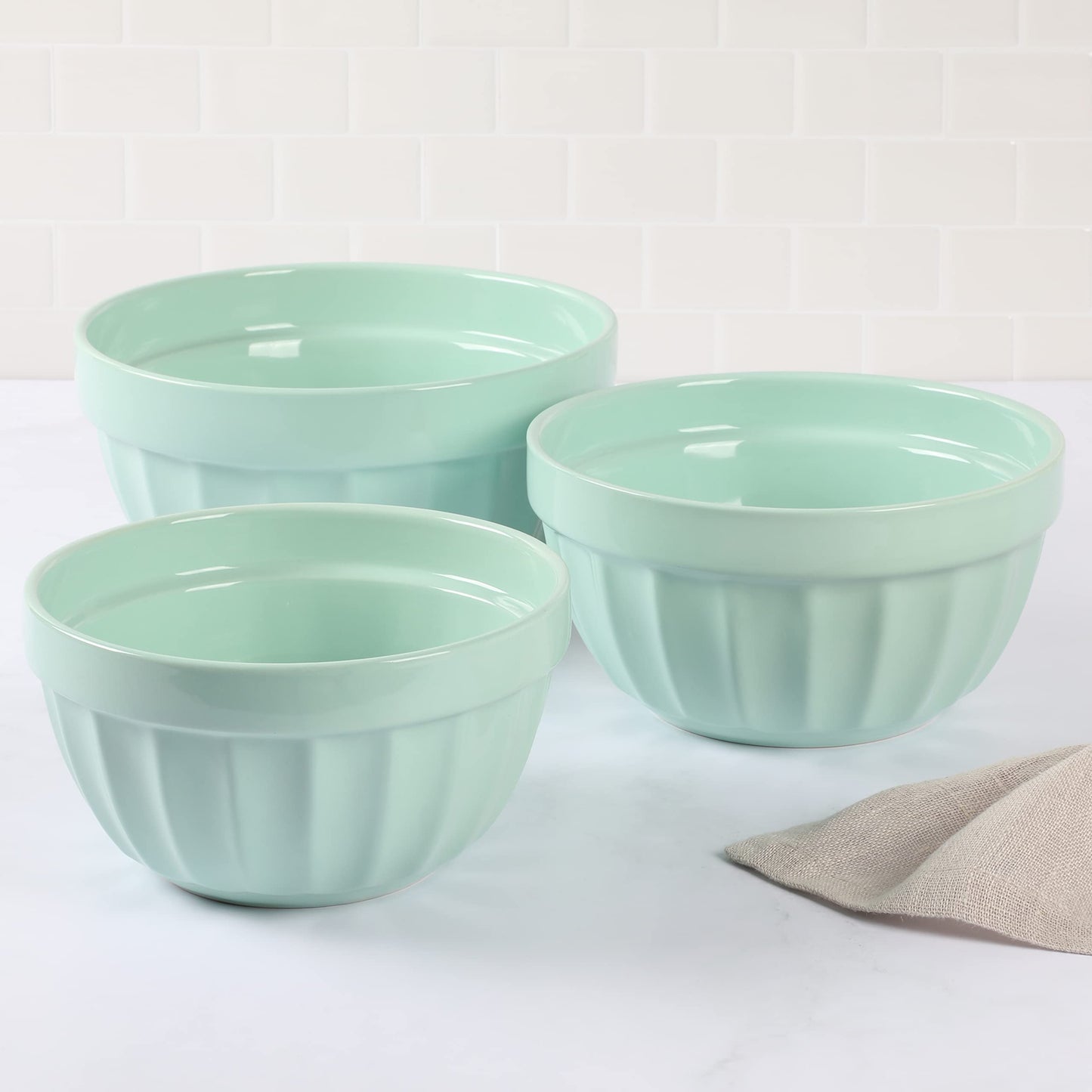 Martha Stewart Broadbrook 3 Piece 4 Qt, 2.8 Qt, 2.1 Qt Stoneware Bowl Set - Martha Blue