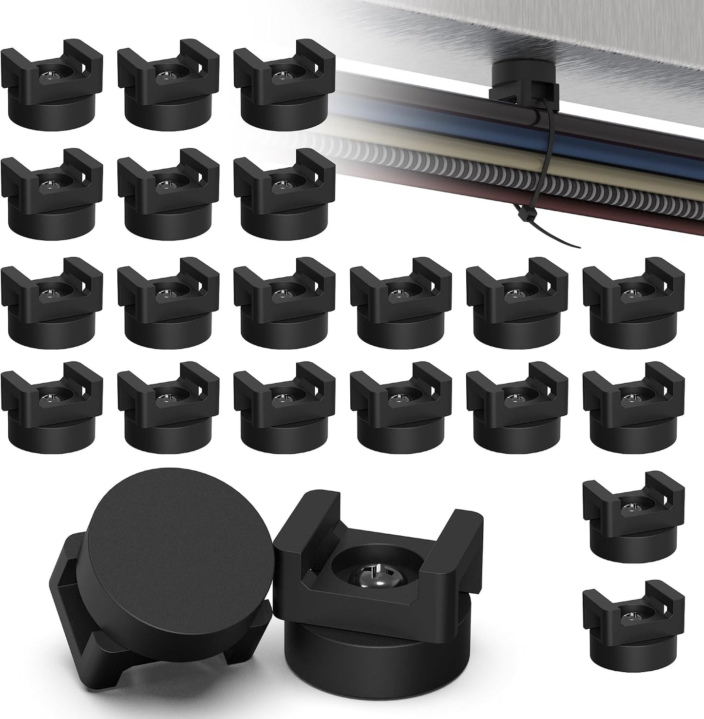 20 Pack Magnetic Cable Zip Tie Base, Scratch-Proof Magnet Zip Tie Mount for Office & Garage Cable Management, Reusable