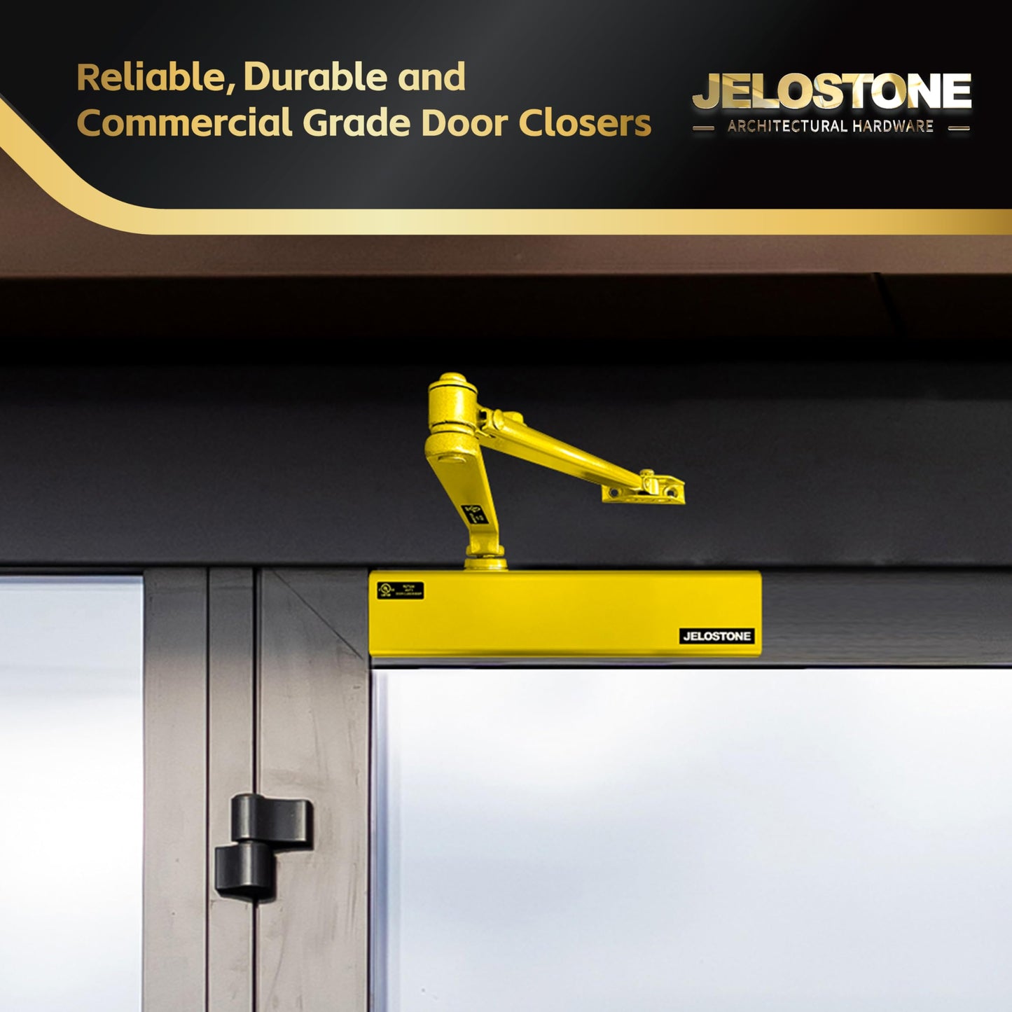 Heavy Duty, Commercial Door Closer D8000DA, ANSI Grade 1, UL 3 Hour Fire Rated, ADA Compliant, Delayed Action, Adjustable Spring Size 1-6 for Doors(44-330LB/30-60 in), Indoor/Outdoor (Brass Gold)