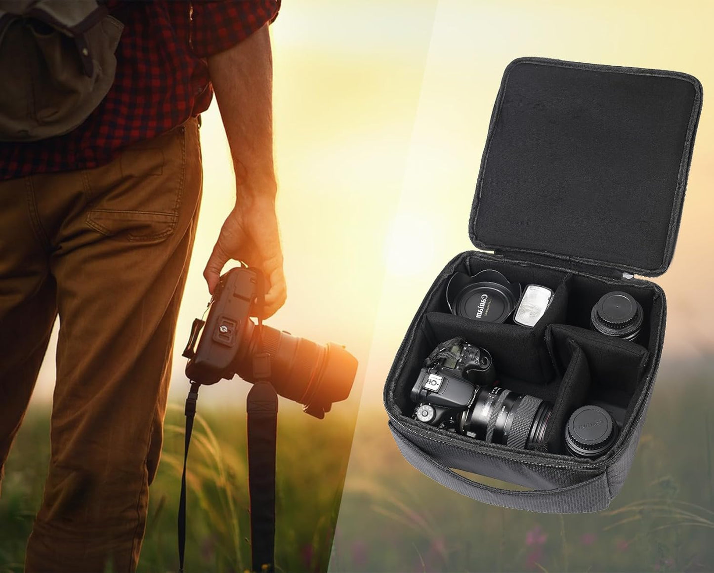 AYVANBER Water Resistant Camera Insert Bag DSLR SLR Camera Case Upgraded Version and Lens Storage Carrying Case (Black)