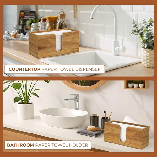 Acacia Wood Paper Towel Dispenser Countertop, Paper Towel Holder for Bathroom Kitchen Napkin Holder Folded Paper Towel Dispenser Fits Multifold, C-Fold, Z-Fold, Trifold - Home Kitchen Bathroom