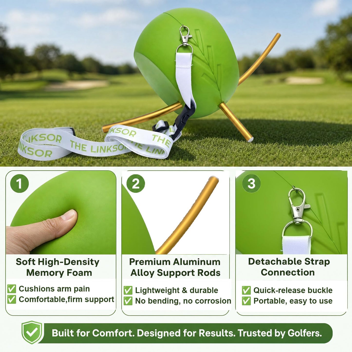 TabiLife Upgraded The Connector Golf Training Aid with 3 Alignment Rods, Golf Connector Ball for Visual Feedback Swing Posture Correction, Arm Connection Golf Swing Trainer
