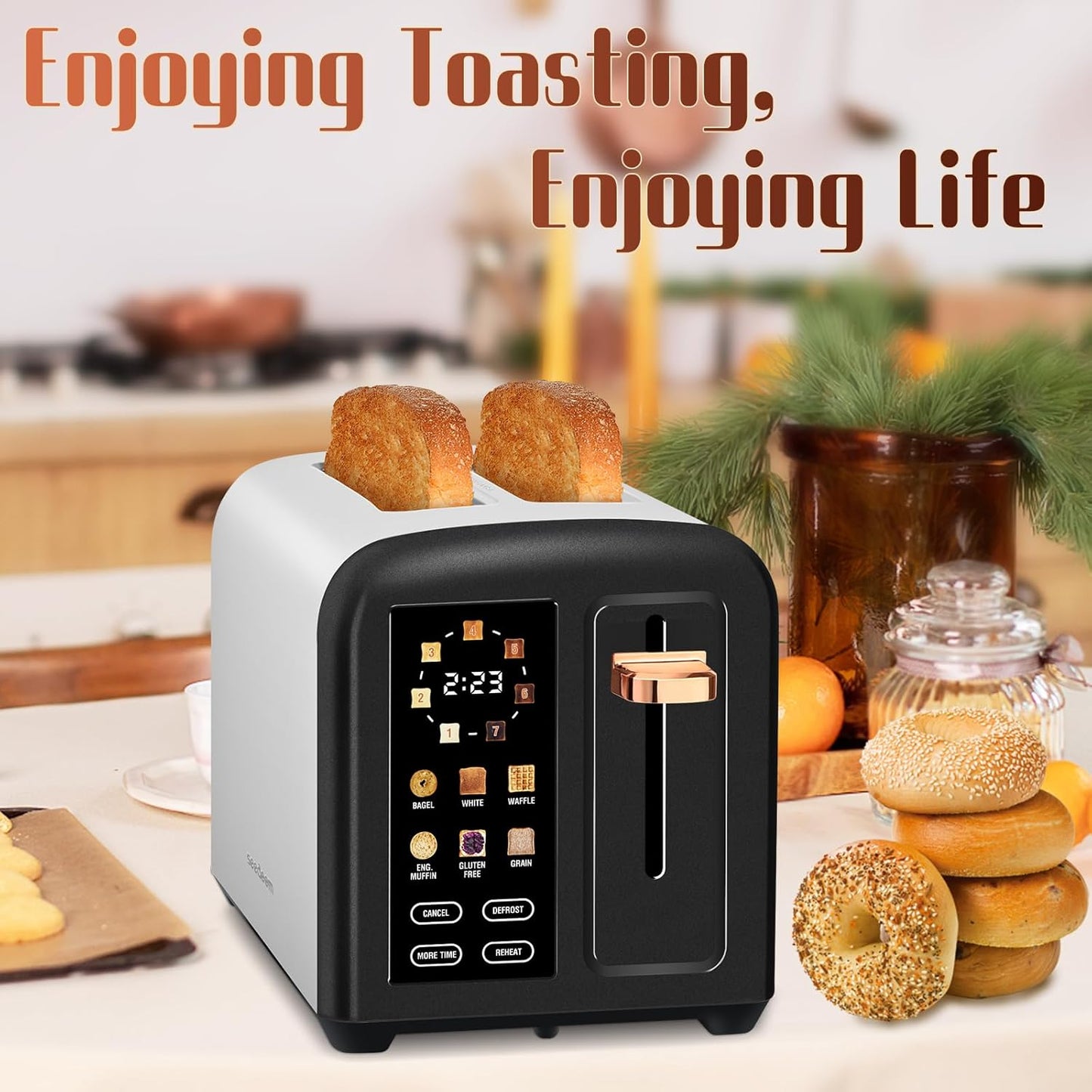 SEEDEEM 2-Slice Toaster - Touch Screen, 7 Shade Settings, 1.5” Wide Slots, Dark Chocolate Finish