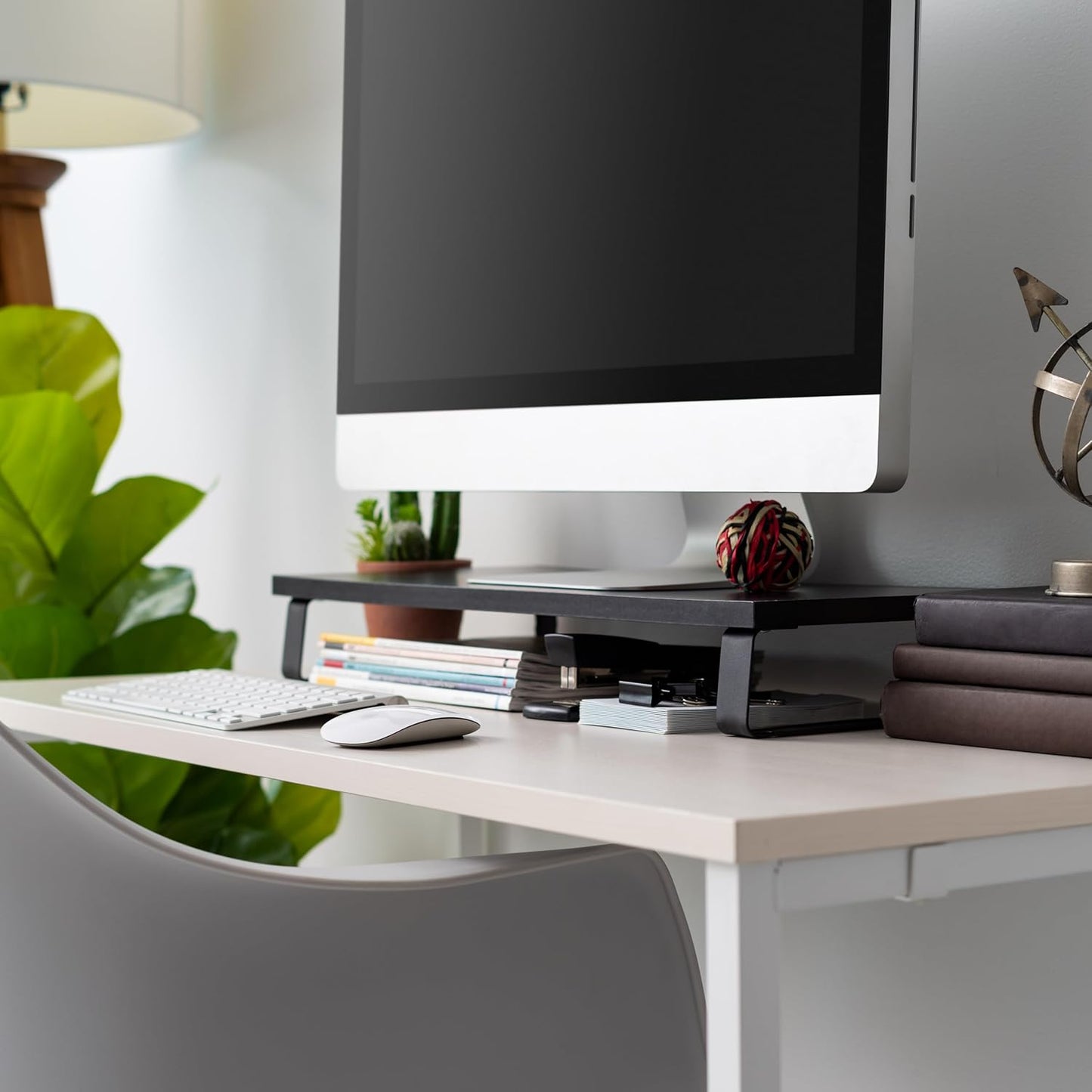 1-Tier Countertop Closet IRIS USA Multi-Purpose Modern PC Monitor Organizer Stand with Metal Legs, Ergonomic Desktop