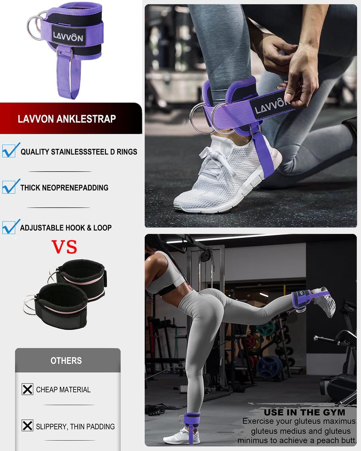 7Pcs-Barbell Pad Set for Hip Thrust - Squat Pad, Bench Press Workout Foam Weight Lifting Bar Cushion,Gym Accessories for Women with Bar Bad,with Gym Ankle Straps,Hip Resistance Bands,Lifting Strap (Purple)