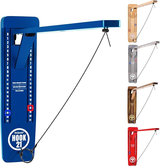 GoSports Hook 21 Wall Mount Ring Swing Game - Play Indoors or Outdoors with Foldable Arm