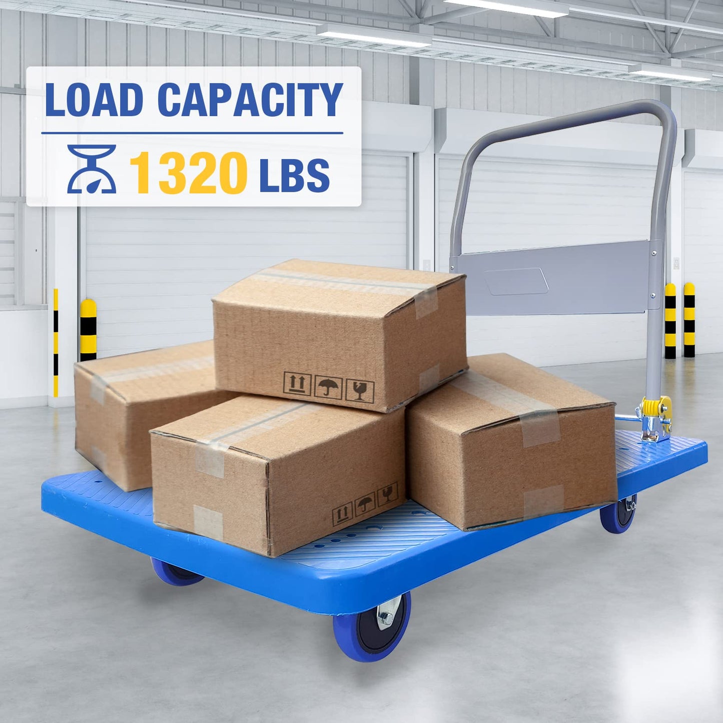 LFGUD 1320lbs Flatbed Cart - Heavy Duty Foldable Platform Hand Truck with 360°Swivel Wheels Loading & Storage