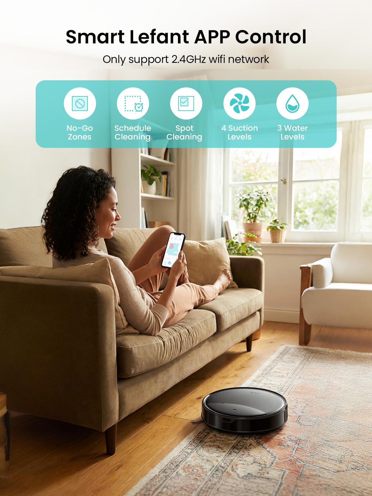 Lefant M350 Max Robot Vacuum and Mop,10000Pa Powerful Suction,75-Day Self-Emptying,240 Min Runtime,2.4G WiFi/Alexa/APP Control, Precision Mapping,Carpet & Hard Floors,Black