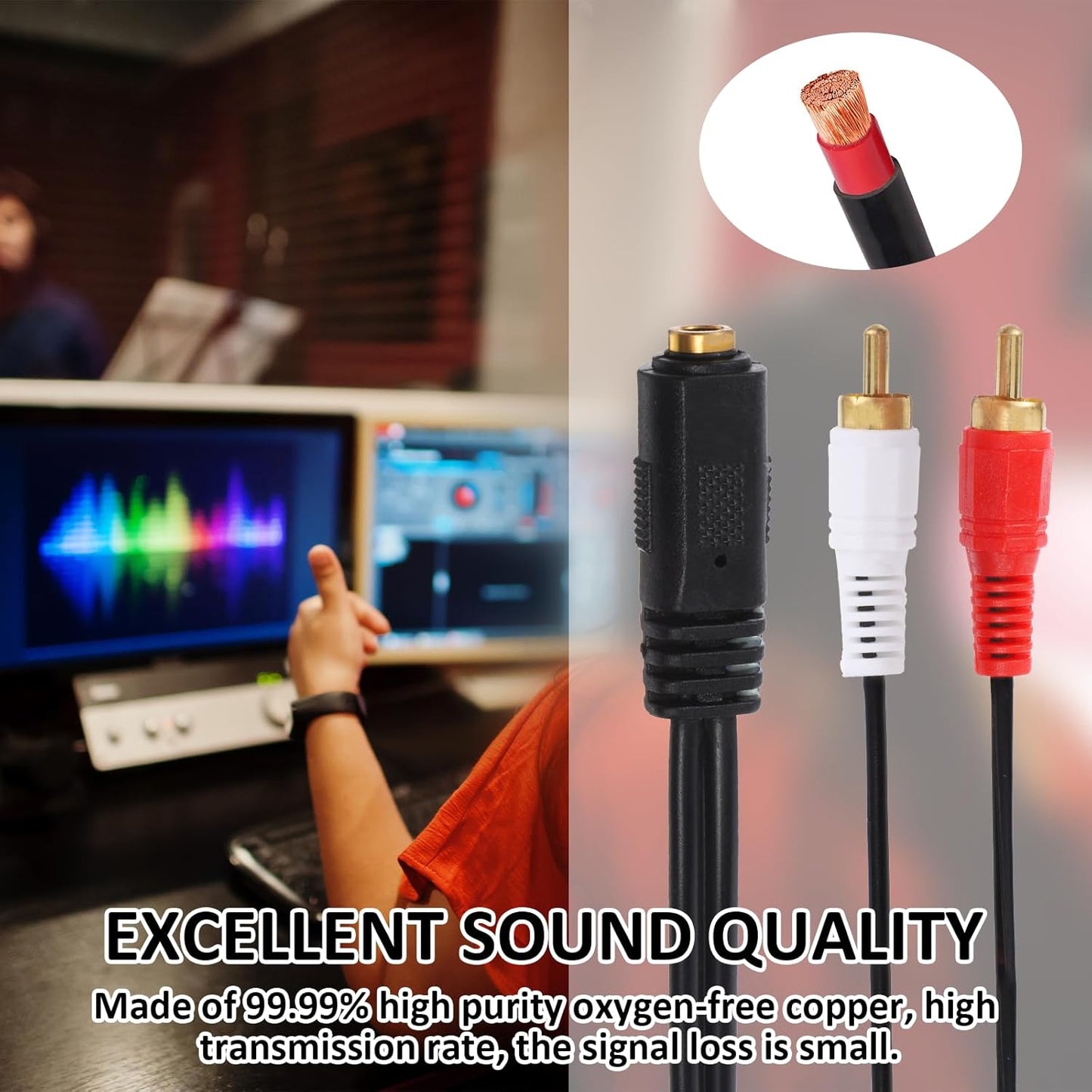 Jxiwfvl 1/4 1/4 6.35mm (37cm/14.6inch) RCA to Female, RCA to Adapter Cable, Headphone Jack Female for Headphones
