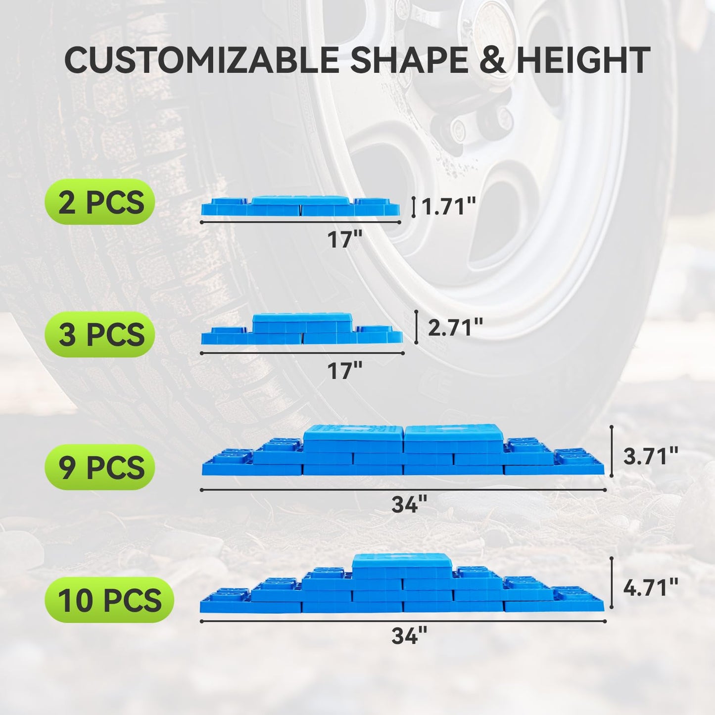 RVMATE 12 Pack RV Leveling Blocks, Heavy Duty Camper Leveling Blocks, Levelers for RVs, Reduce Trailer Movement, Trailer Leveling Blocks，RV Leveling System Great for Single and Dual Wheels