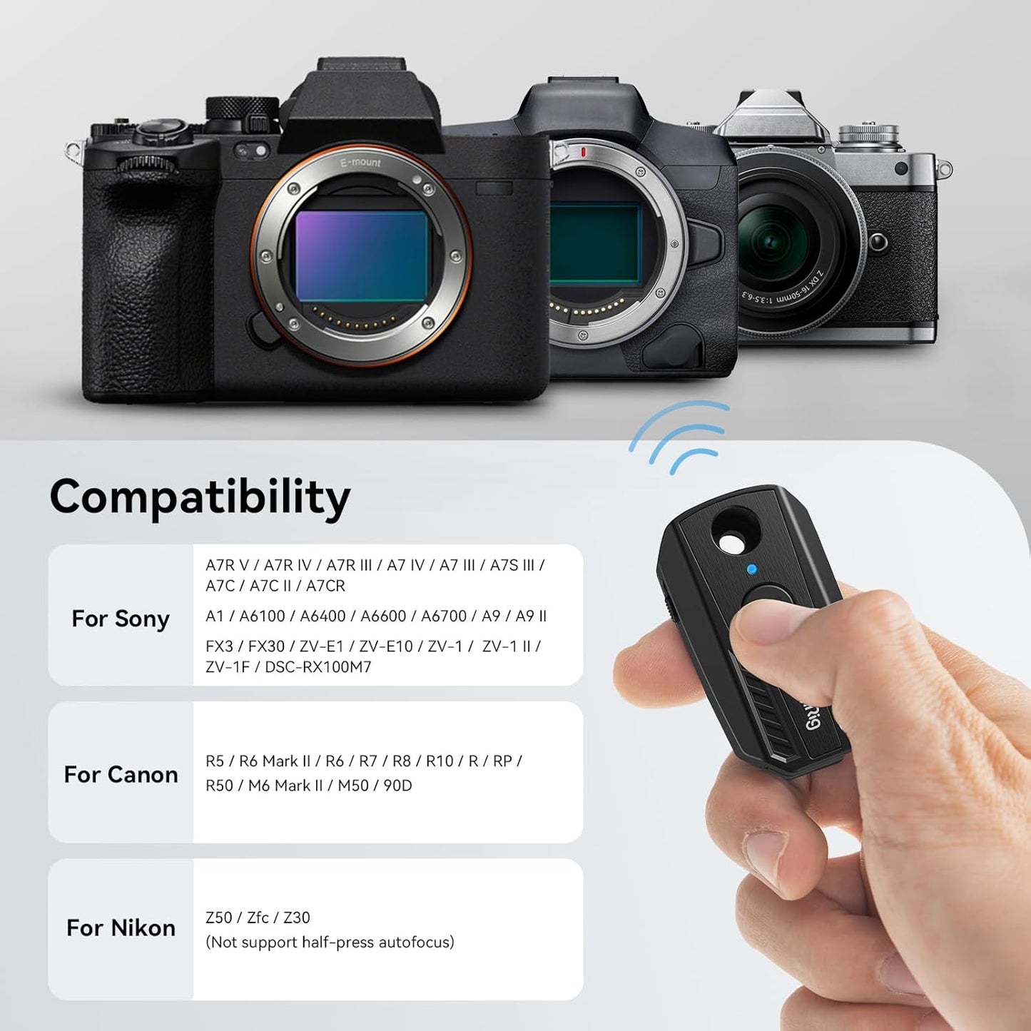 SMALLRIG A7 A7R A7R A7R A7S A7 A6700, FX3, A7C, A7CR, A7C ZV-E10, ZV-E10 R5, R5 R6, R7, R8, R10 Wireless Camera Remote