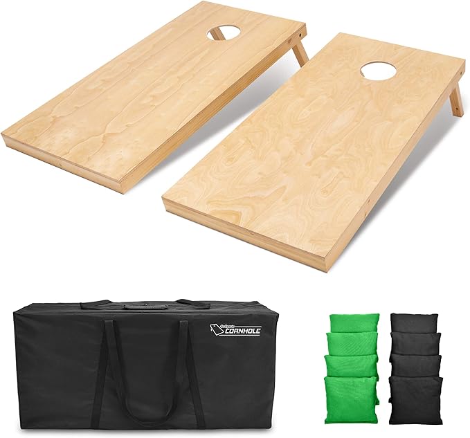 GoSports Regulation Size Wooden Cornhole Set with Natural Wood Finish - Includes Carrying Case