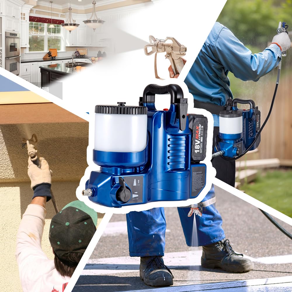 Cordless Paint Spraying Gun, Quickly Shot Spraying Compatible with Makita 18V Battery, Spraying Paint Gun with 70inch Adjustable Hose for 360° Full & High Reaching Paint (Batteries Included, Blue)