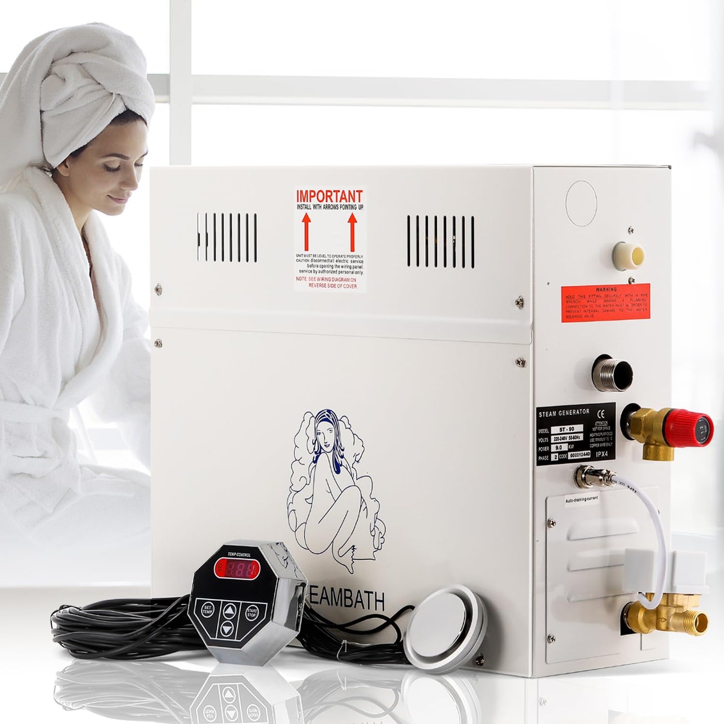 Hapyvergo Steam Shower Generator Kit 6KW for Bath Sauna SPA, Aromatherapy Steam Head, Self-draining System, LED Waterproof Controller 77-131℉For Home Commercial Use 220V