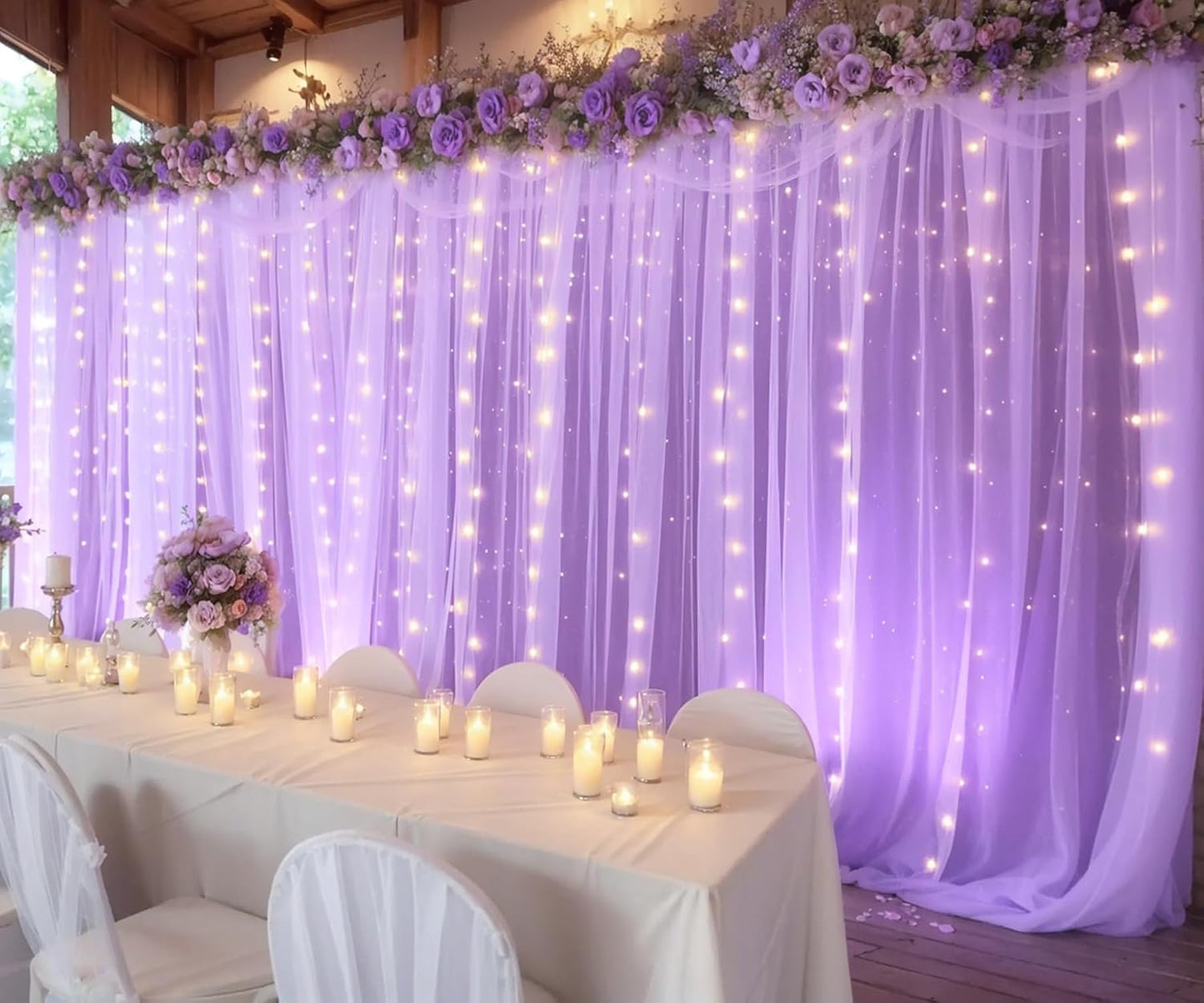 Suppromo 10ft 8ft Lavender Tulle Backdrop Curtain with Led Lights for Wedding Baby Shower Girls X Lilac Lavender Sheer