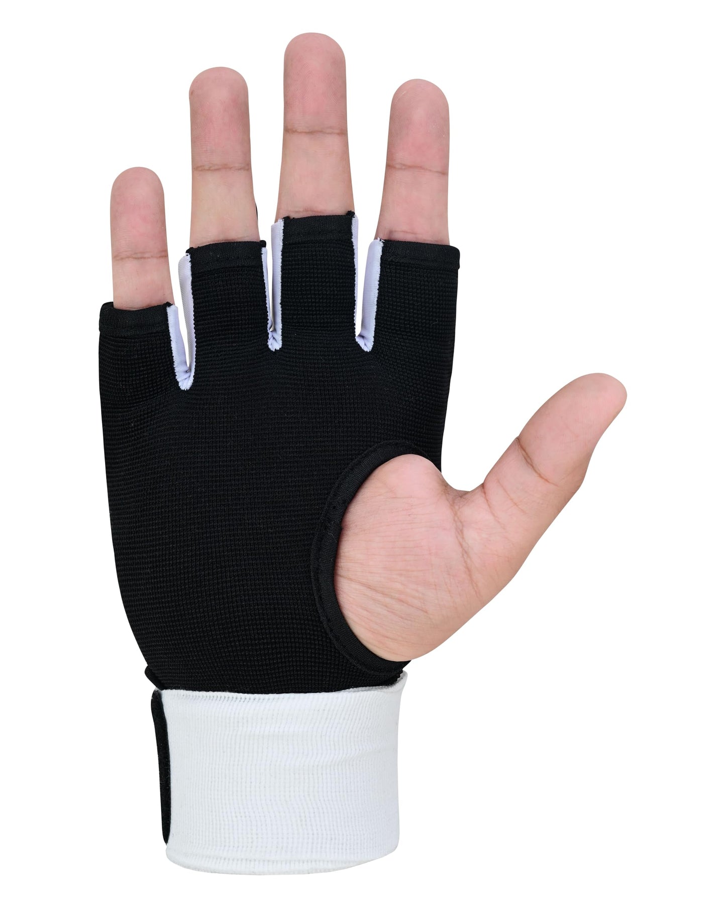 RING PRO Boxing Gel Hand Wraps Quick Inner Gloves with Wrist Support, Woven Elastic Training Wraps for Boxing, MMA, Muay Thai & Kickboxing, Men & Women (Black/White, X-Large)