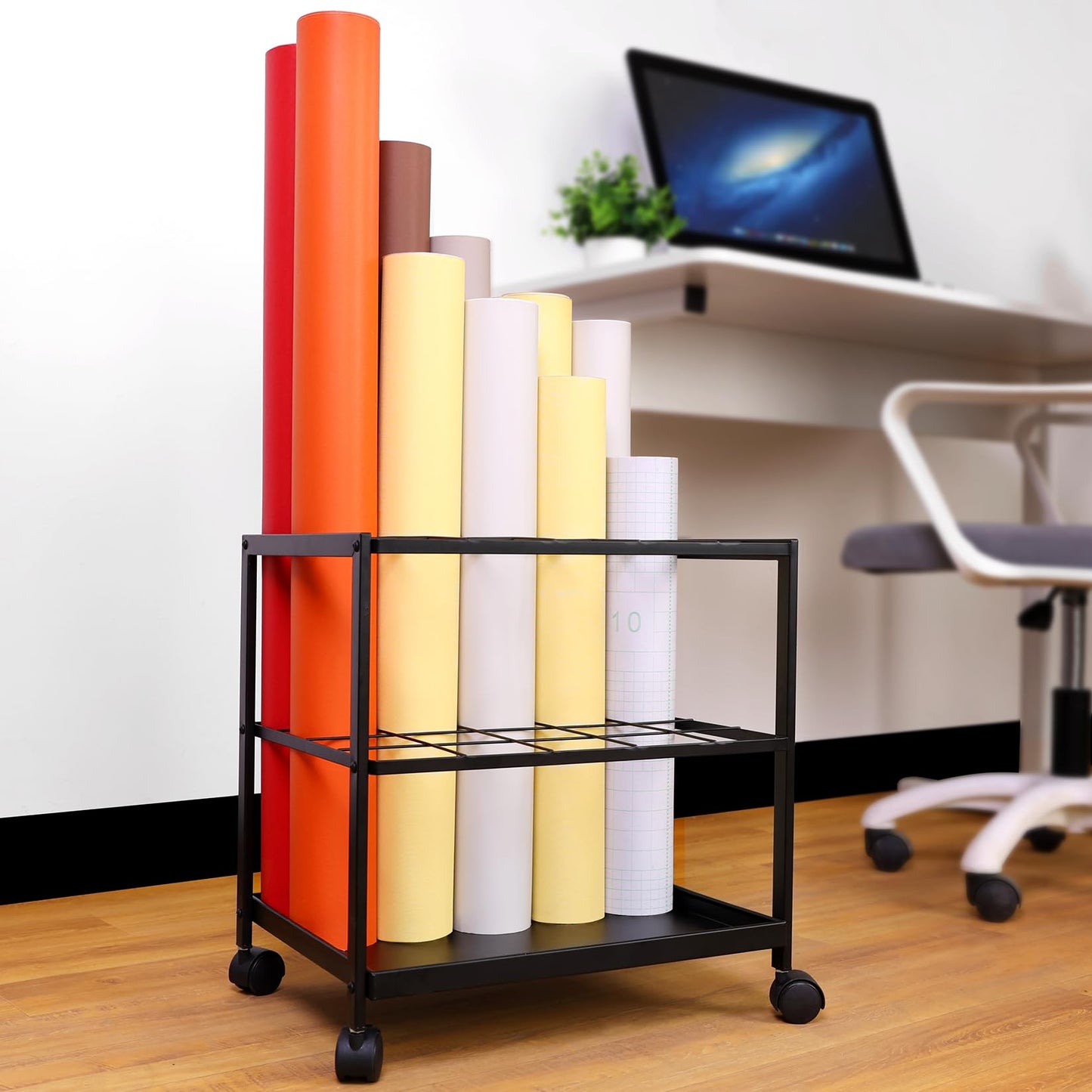 Erordna Blueprint Storage Rack Cart - 20 Slots Metal Blueprint Holder with Double-Layer Grids Ensures Secure, Non-Slip Storage, Organizing Posters, Architectural Plans, and Artwork Stably. (20 Slots)