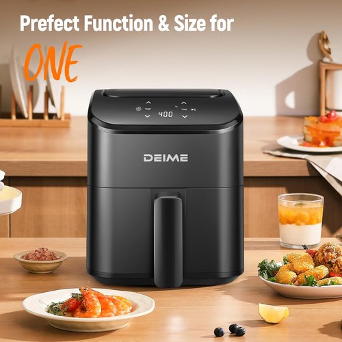 DEIME Air Fryer, Small Digital 3 Qt Airfryer Space Saving Compact, Bake, Reheat, Roasts for Quick Easy Meals, Mini Compact & Quiet, Nonstick & Dishwasher Safe Basket (Black+TR)