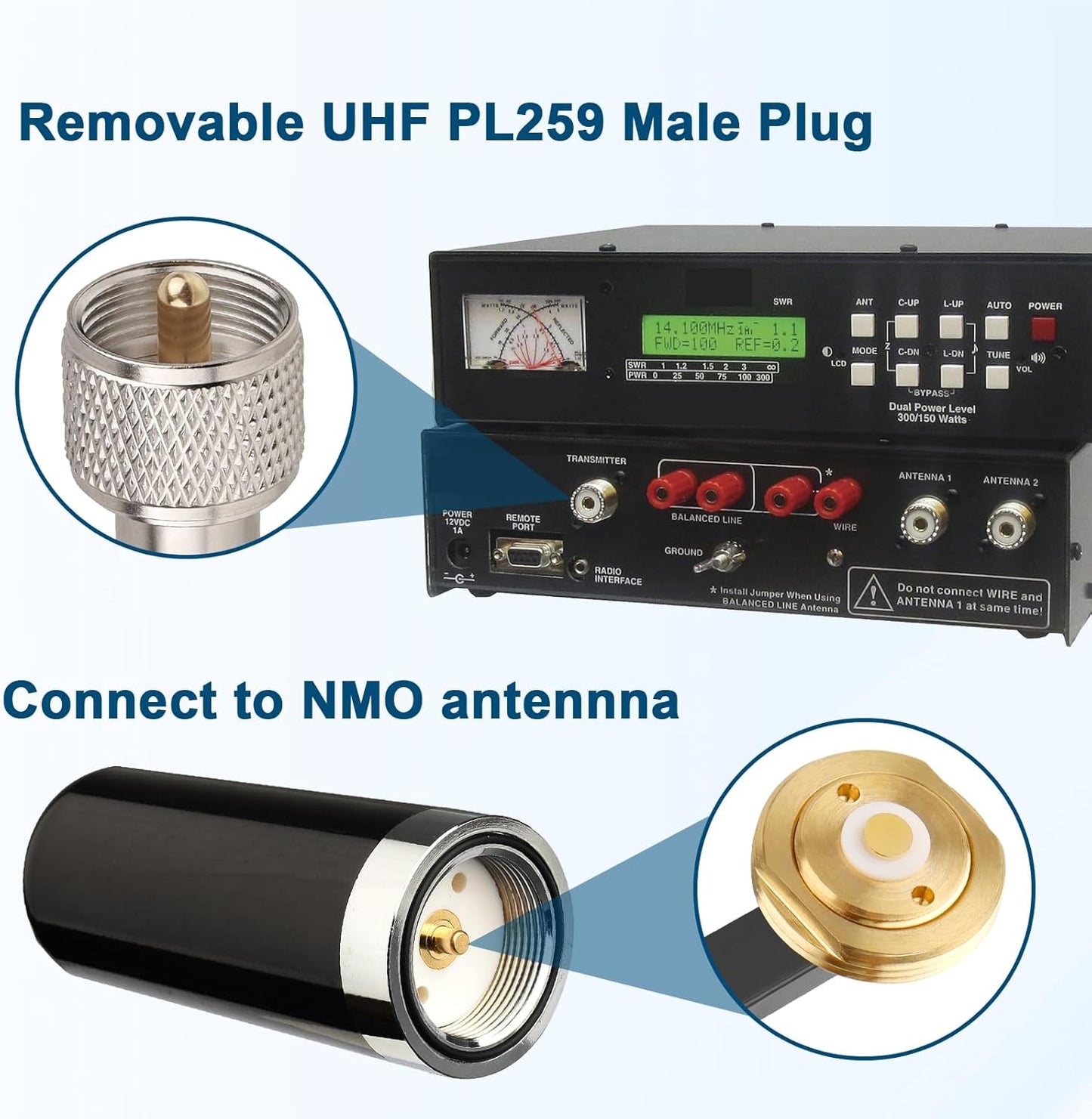Cable,10FT RG58 PL259 MOOKEERF NMO Antenna Low Loss Coaxial CB Antenna Cable Extension with NMO and Removable UHF Male