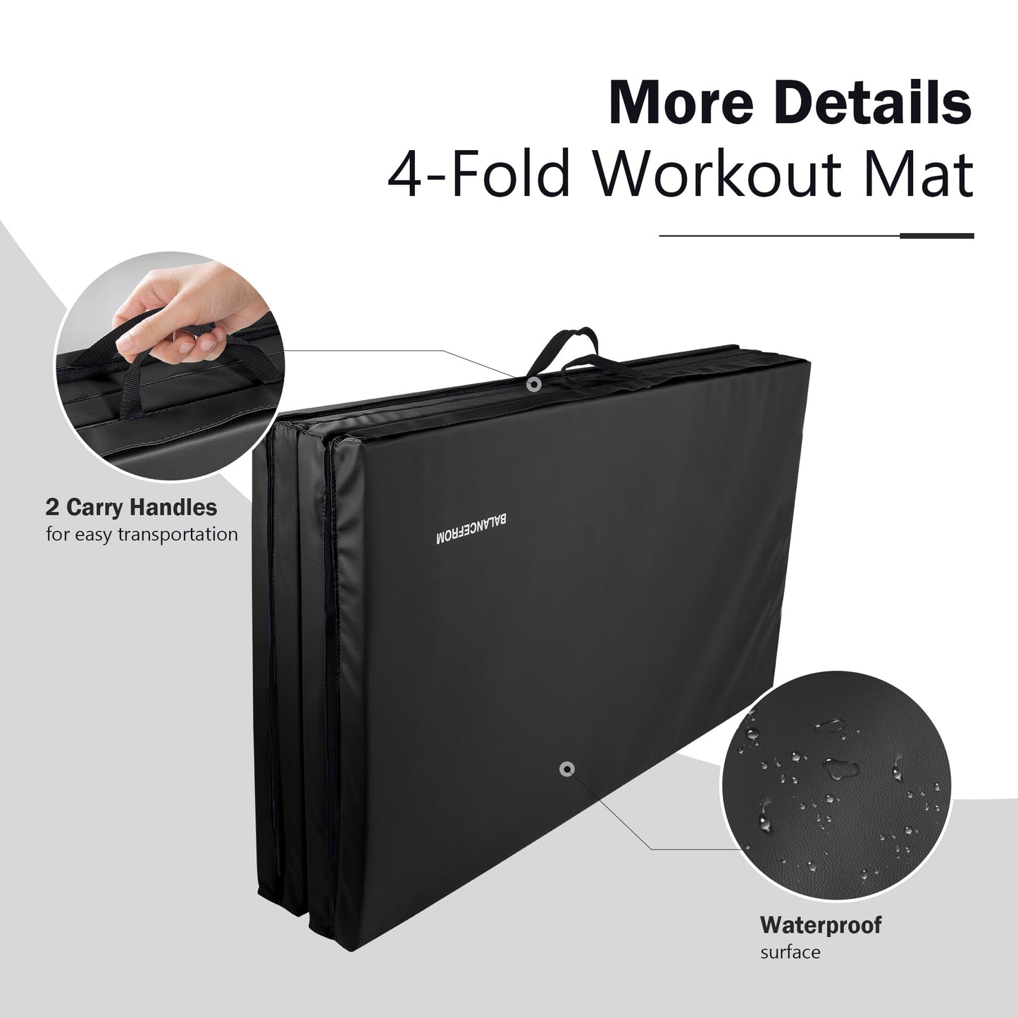 Fitvids Gymnastics Mat, 4'x8'x1.9" Thick Folding Home Gym Exercise Mat with Tear-Resistant PU Leather and Handles, Workout Mat for Yoga Pilates Tumbling Stretching MMA Core Workouts Wrestling