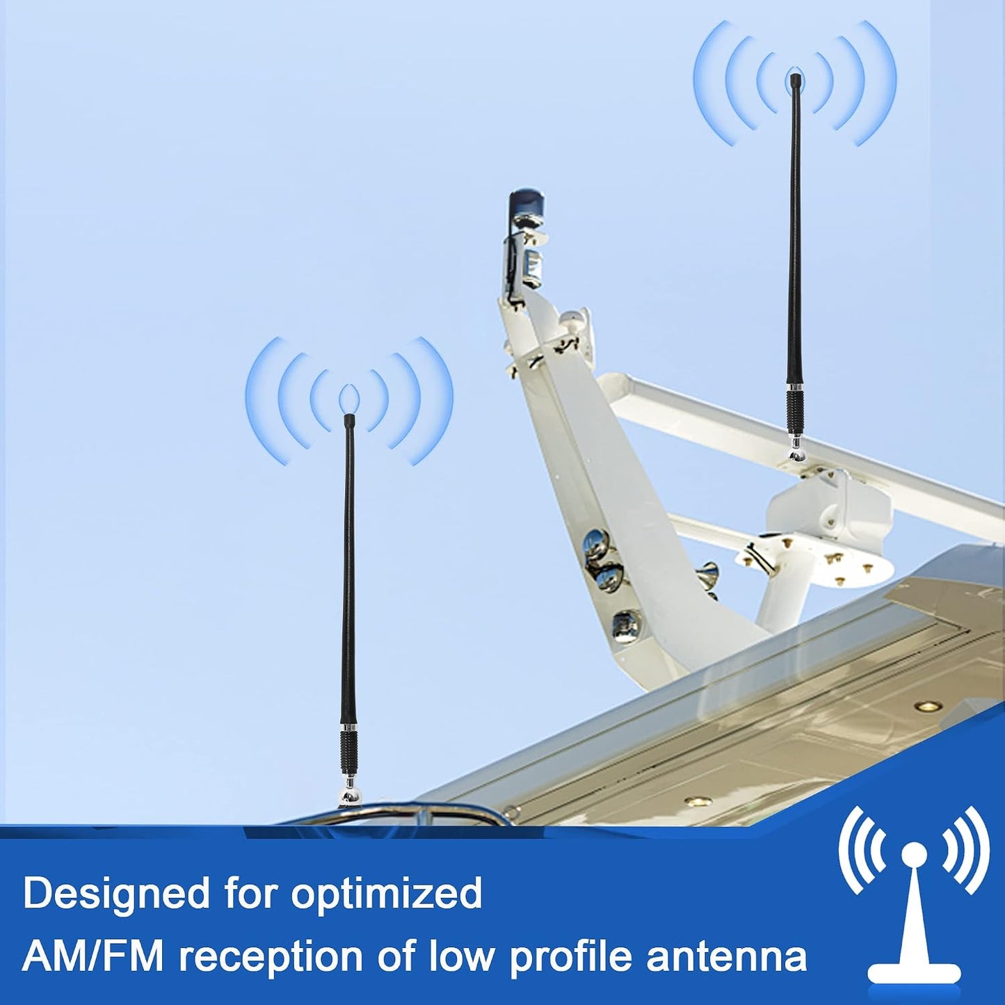 Anina 16 Inch Marine Radio Antenna for Pickup Truck Boat ATV UTV RV Motorcycle Tractor Top/Side Mount Rubber Duck