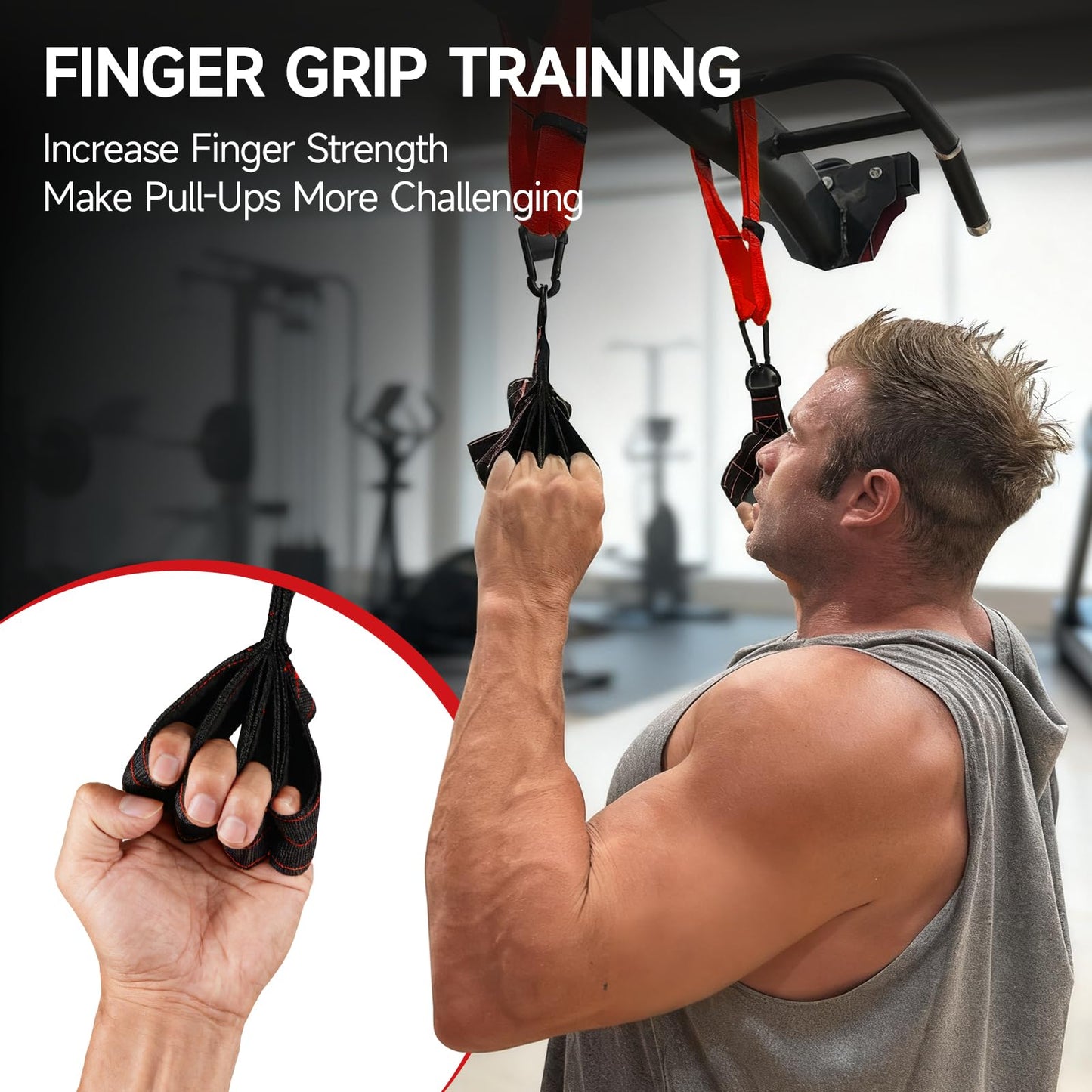 FitBeast Pull Up Ball Grips & Finger Straps Set – Grip Balls for Dead Hangs, Pull Ups, Climbing & Home Gym Training (Red)