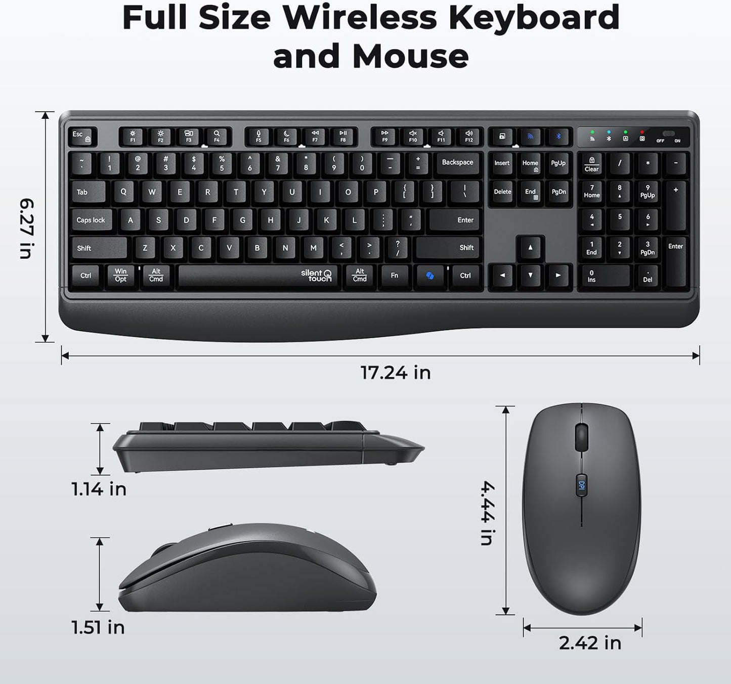 Meetion Gamer 2.4G/Bluetooth 3800 Set Wireless Keyboard and Mouse Combo, Silent Full-Size Cordless Keyboard Mouse