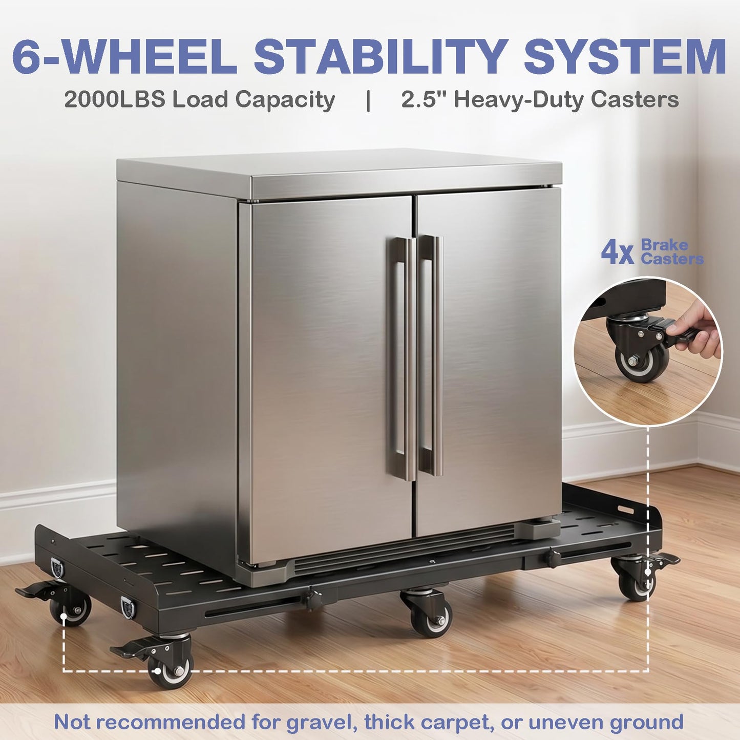 Heavy Duty Expandable Moving Dolly 2000LBS, 6 Wheels Furniture Dolly Cart with 4 Locking Swivel Casters, Adjustable Appliance Dolly 27.6"-41.7", Steel Moving Cart with Straps for Furniture, Appliances