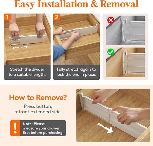 Lifewit Drawer Dividers - Expandable 12 Pack for Clothes | Adjustable Organizers 27-42cm/10.5-16.5" White