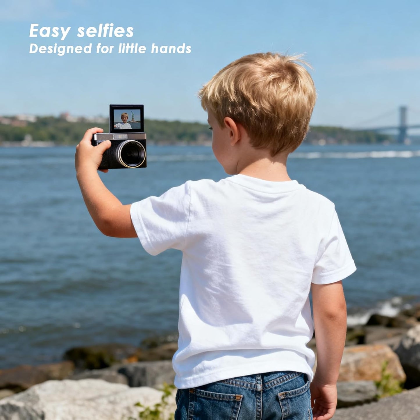 Frelisty 2" 1080P 32GB 8X Black Digital Camera with Flip Screen for Selfie, Point and Shoot Digital Camera with Card
