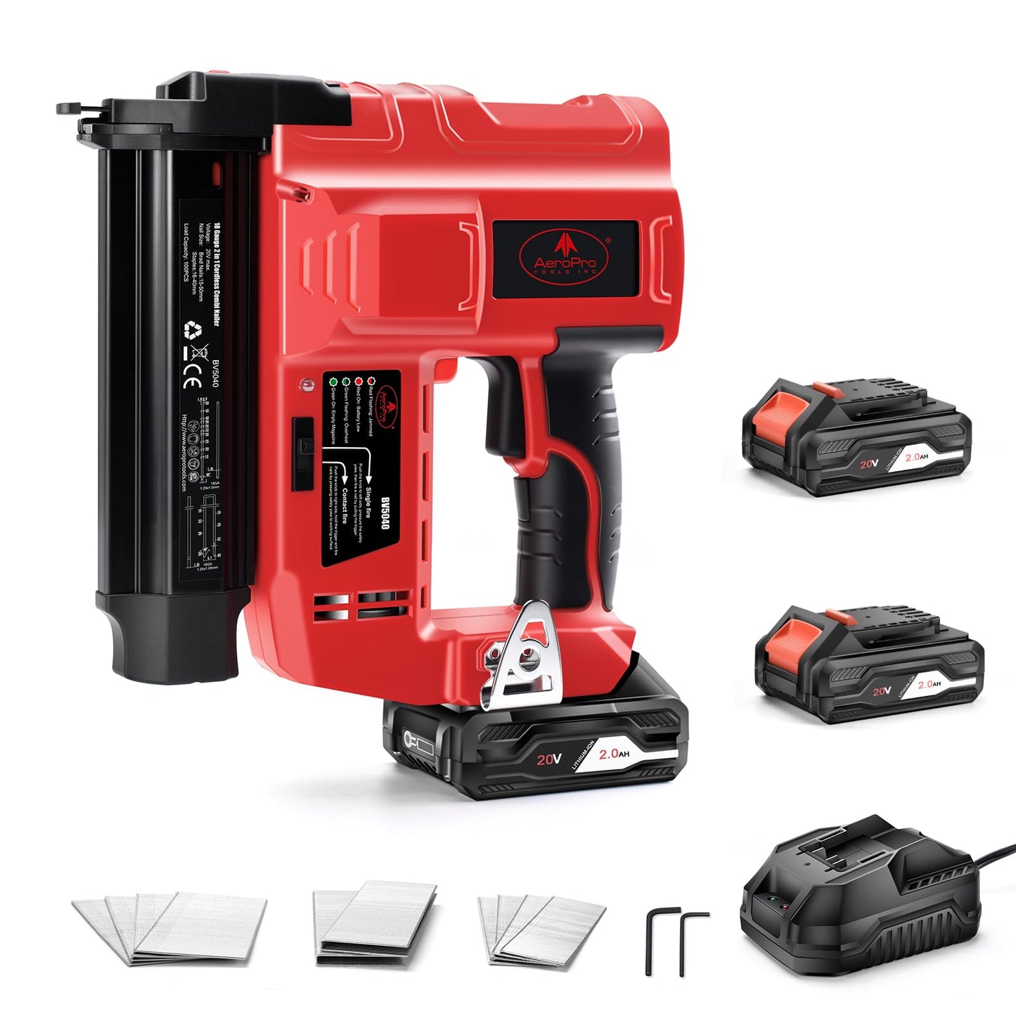 AEROPRO Tools 18 Gauge Nail Gun Battery Powered, 2 in 1 Cordless Brad Nailer/Staple Gun with 2 * 2.0Ah Li-ion Batteries, Charger and 1000 Nails for Woodworking & DIY