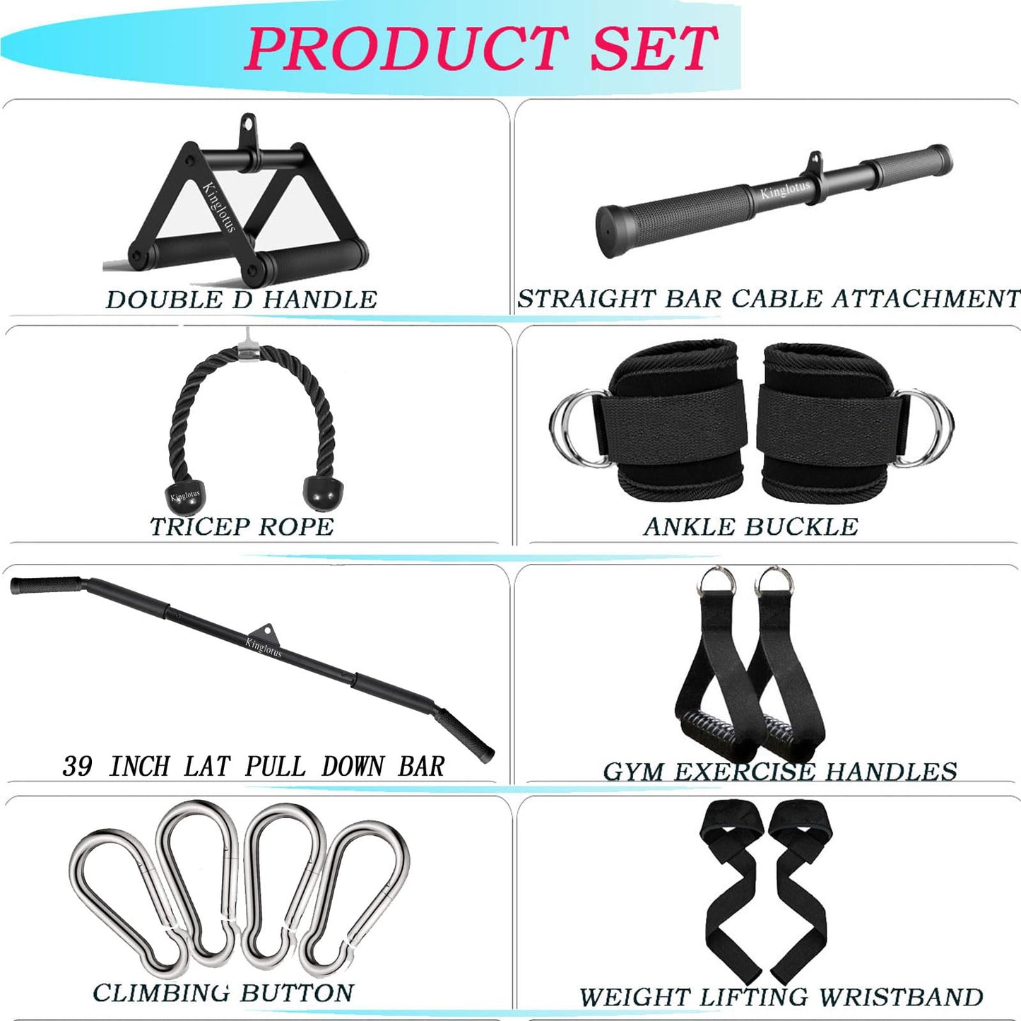 Kinglotus Cable Machine for Home Gym,Triceps Press Down Cable Machine attachments,LAT Pull Down attachments,Triceps Pull Down attachments,Fitness Equipment Cable Accessories