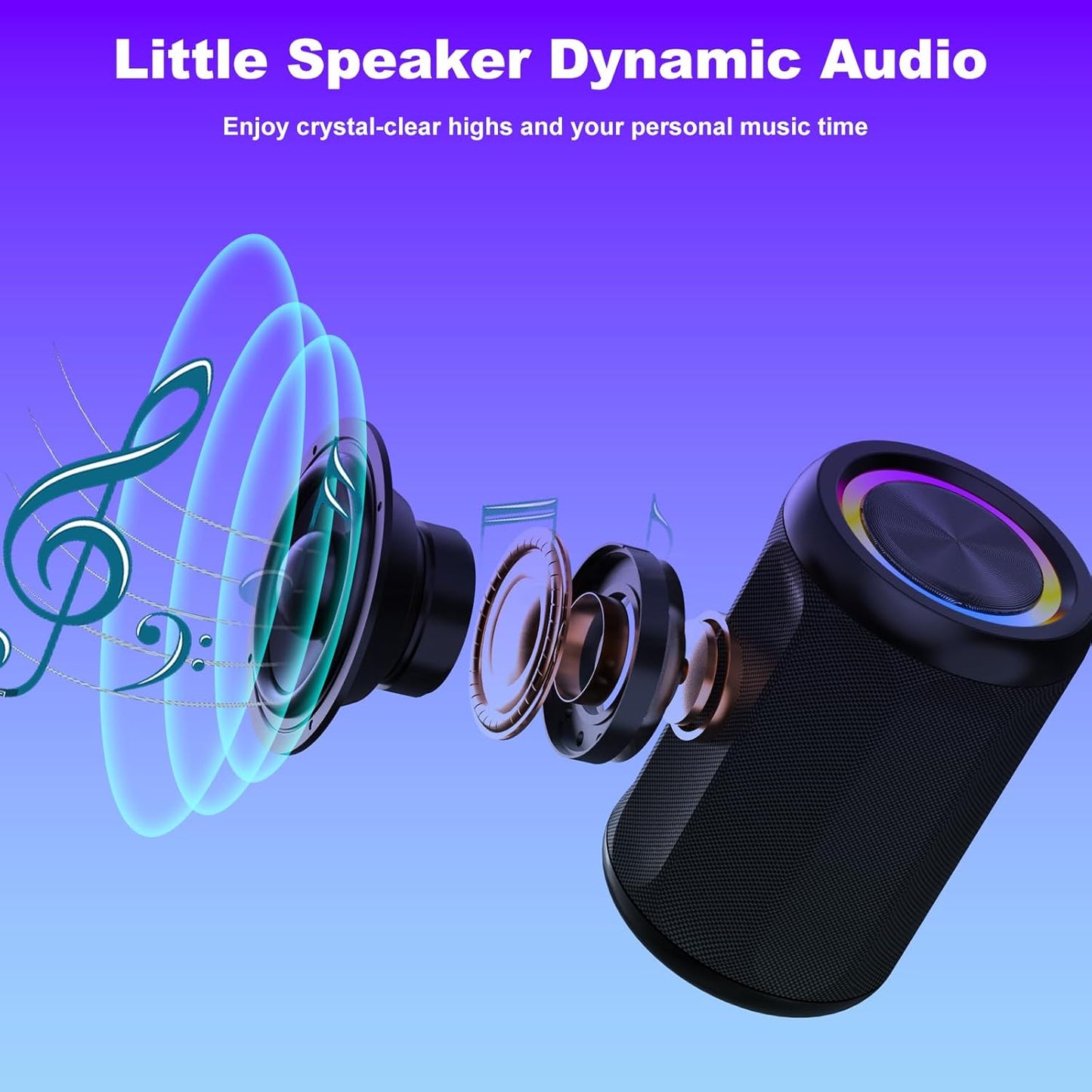 CofunKool 5.4, Small Portable Bluetooth Speaker with RGB Light, Clear Stereo Sound, Wireless Speaker Bluetooth TWS