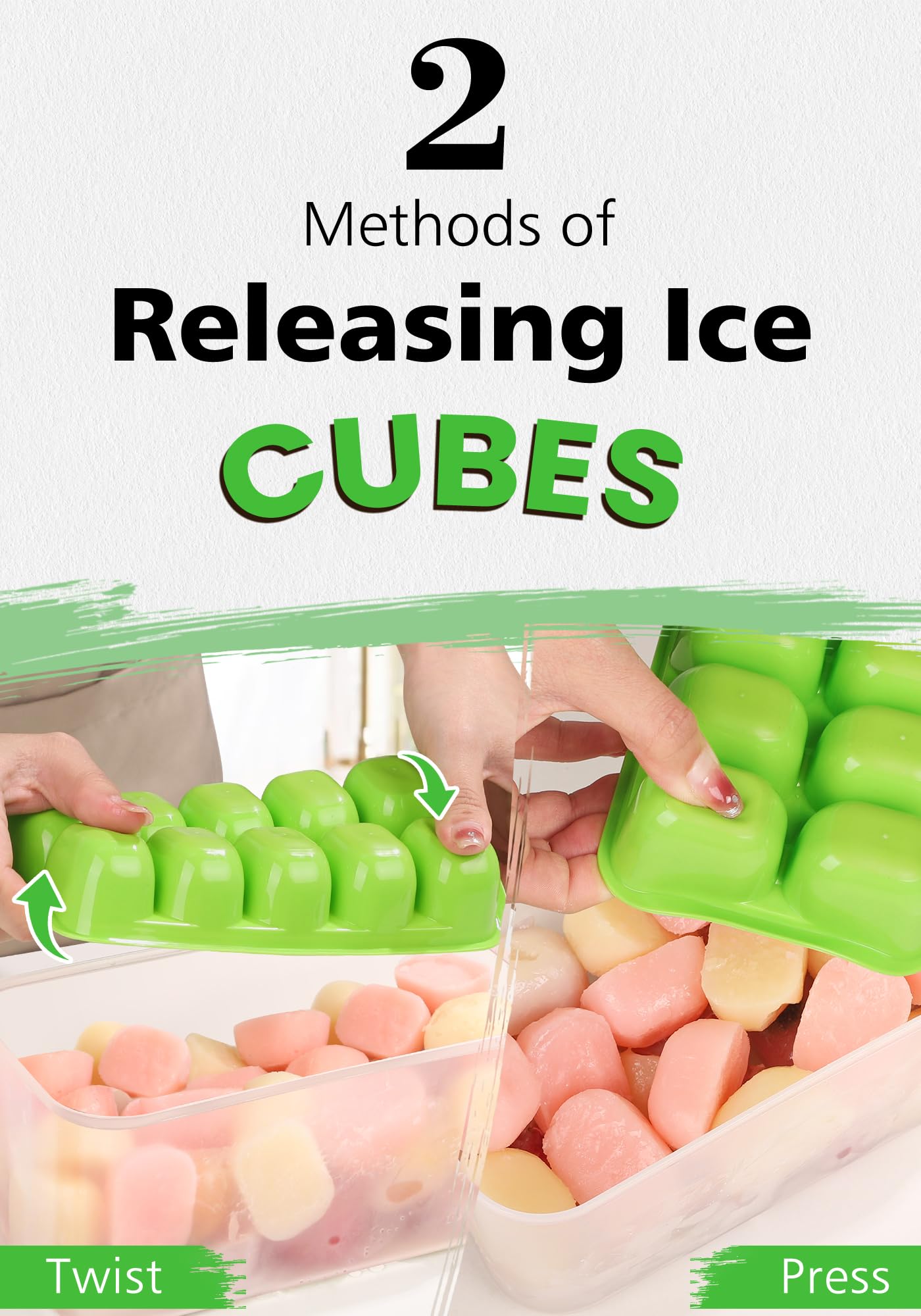 DOQAUS Ice Cube Tray with Lid and Bin - 4 Pack Ice Bucket Kits, Stackable Silicone Ice Trays for Freezer, Easy Pop Out, BPA Free for Cocktail, Coffee, Soup, Food, RV, Kitchen