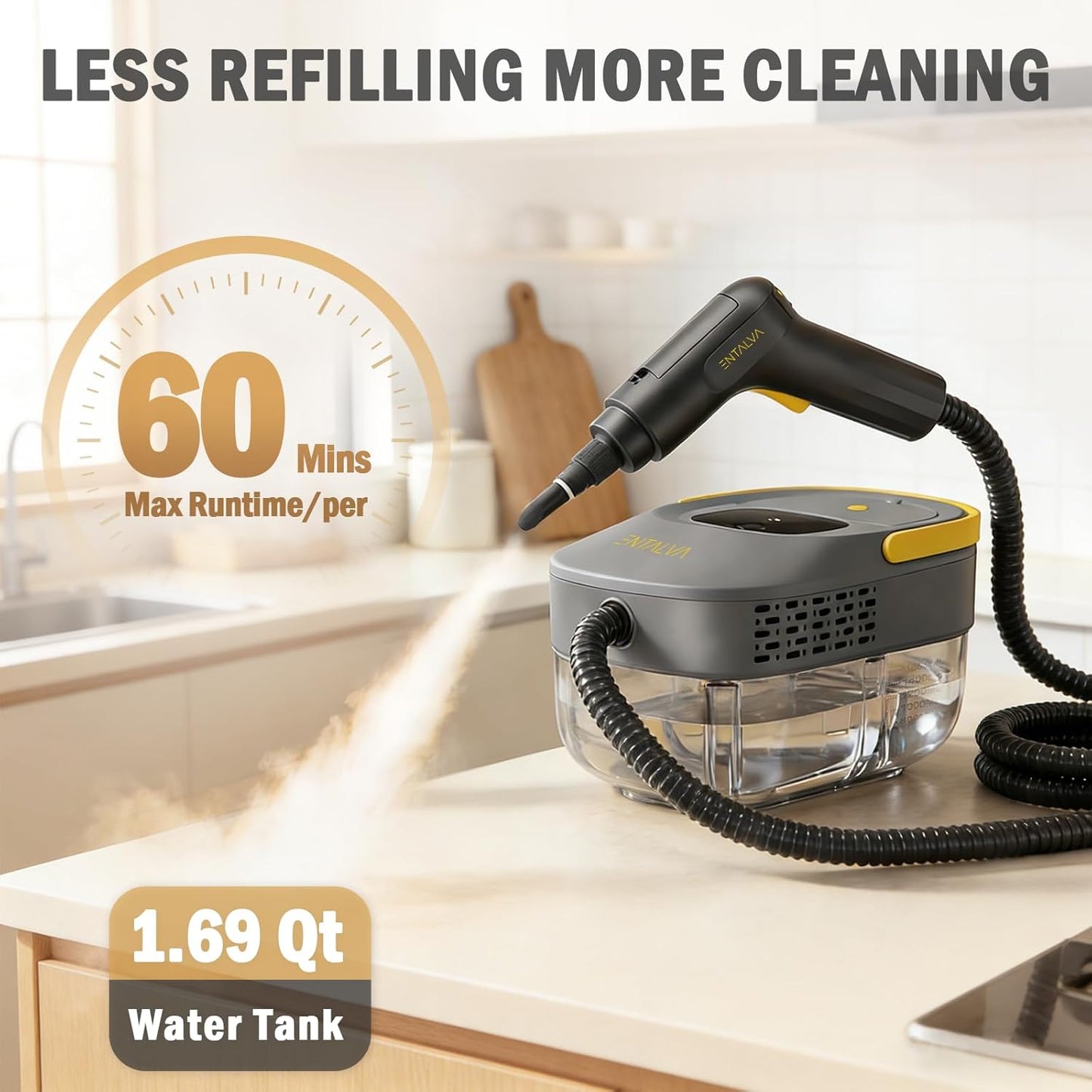 Skiennix Steam Cleaner - 1600W Handheld Steamer with 1.69QT Tank & 15 Accessories for Home Cleaning